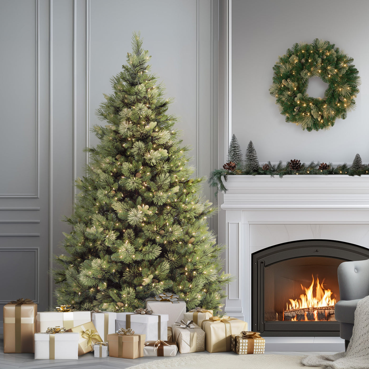7 ft. Pre-Lit Carolina Pine Tree with Clear Lights