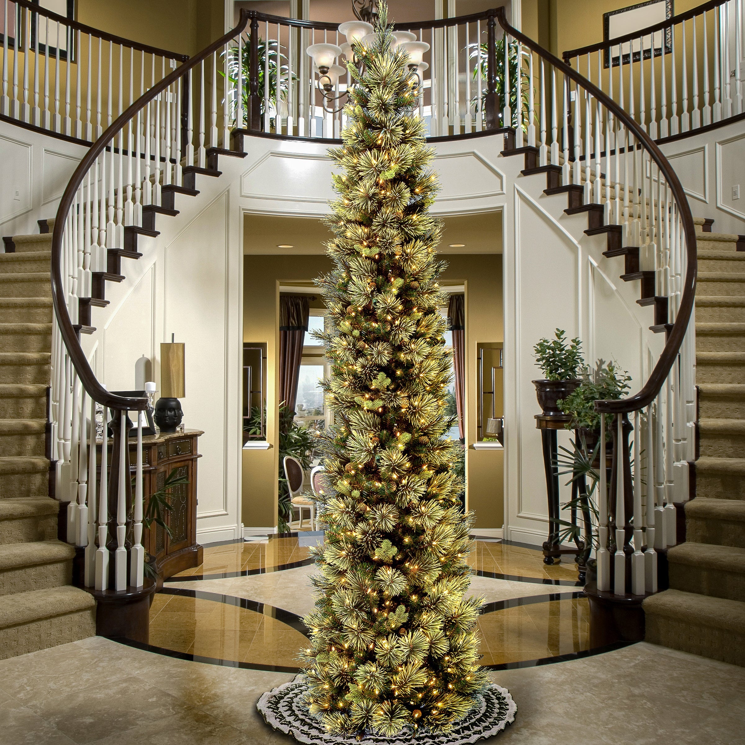 10 ft.Pre-Lit Carolina Pine Slim Tree with Clear Lights