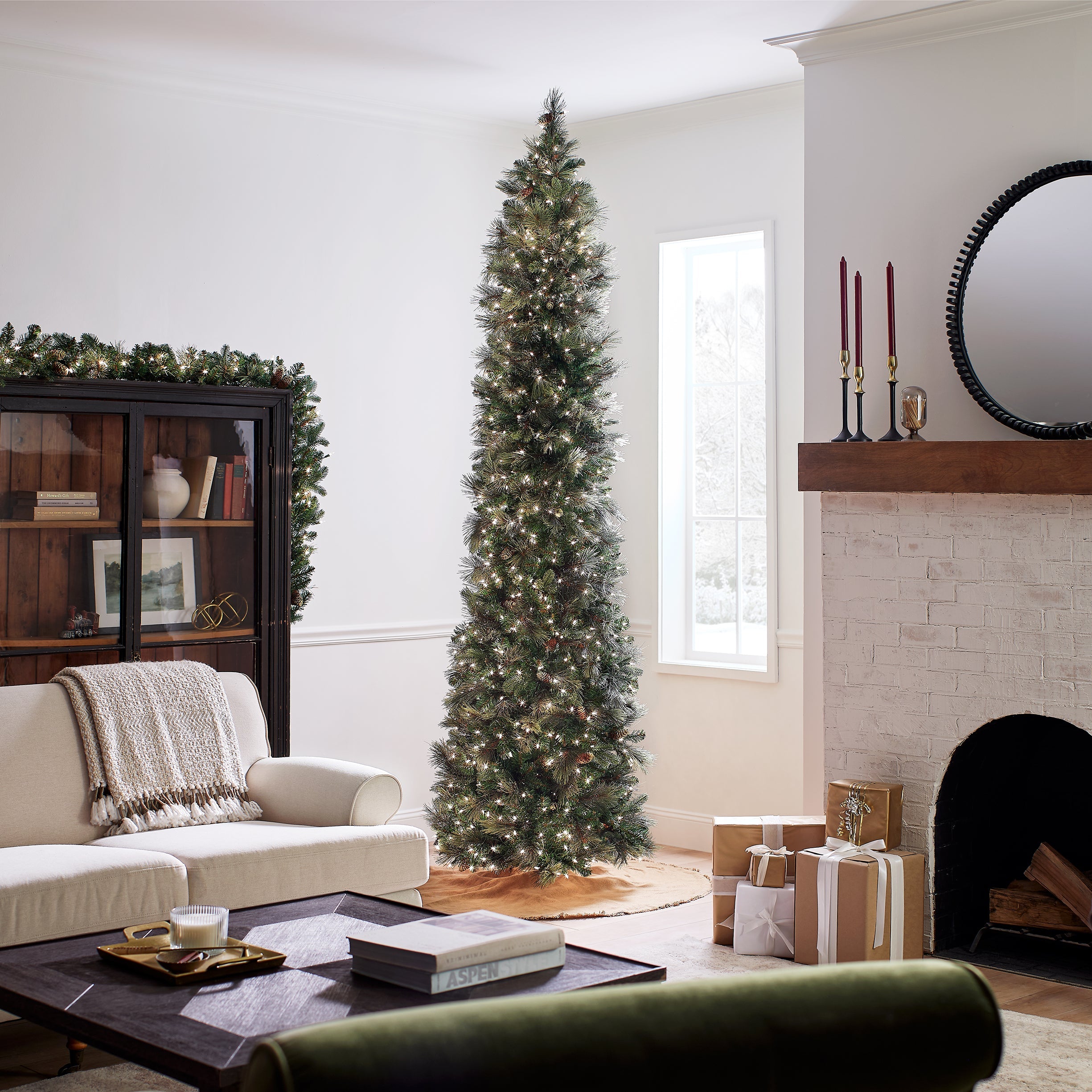 10 ft.Pre-Lit Carolina Pine Slim Tree with Clear Lights
