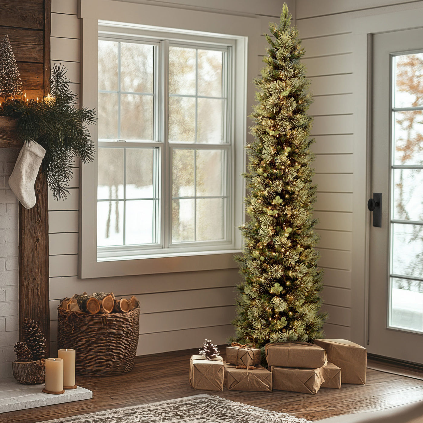 10 ft.Pre-Lit Carolina Pine Slim Tree with Clear Lights