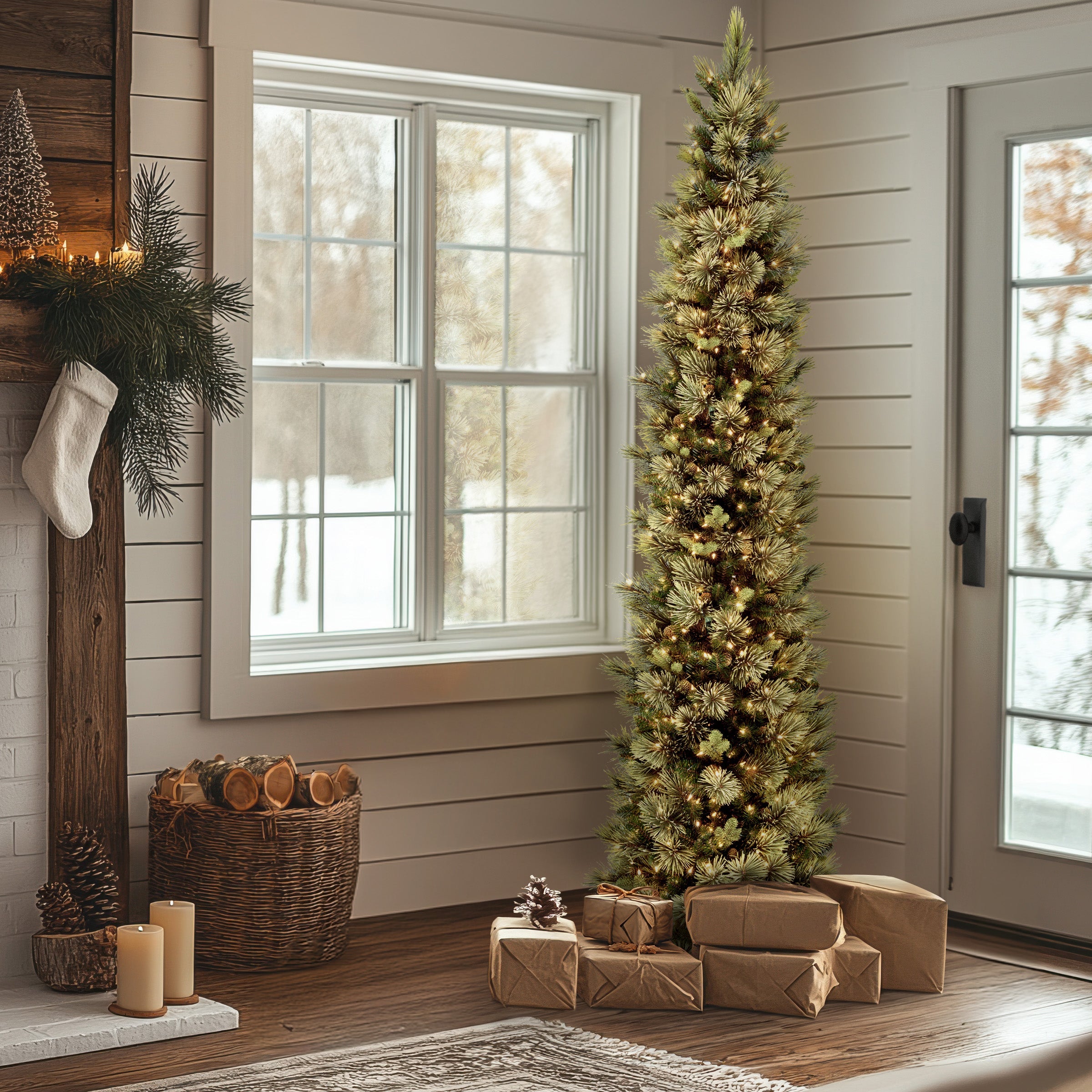 10 ft.Pre-Lit Carolina Pine Slim Tree with Clear Lights