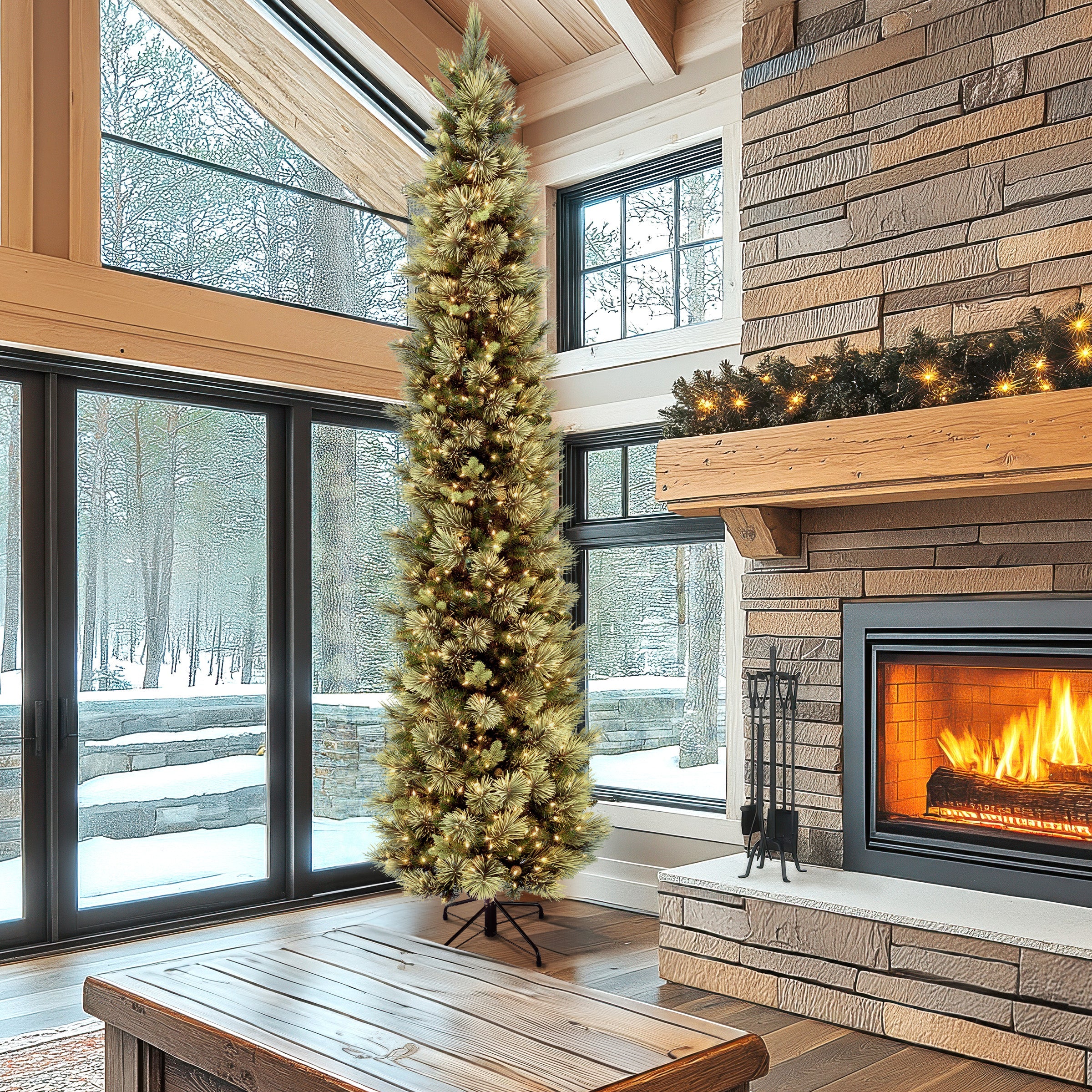 12 ft.Pre-Lit Carolina Pine Slim Tree with Clear Lights