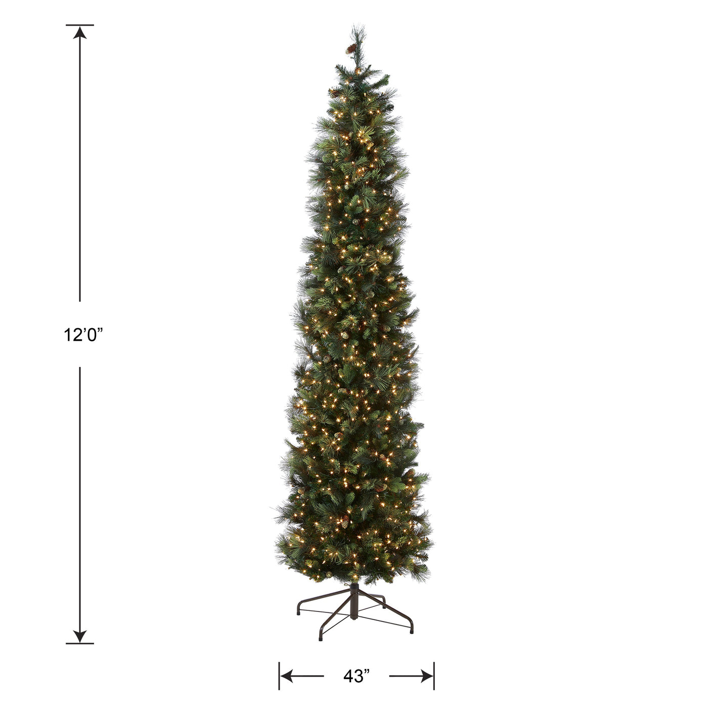 12 ft.Pre-Lit Carolina Pine Slim Tree with Clear Lights