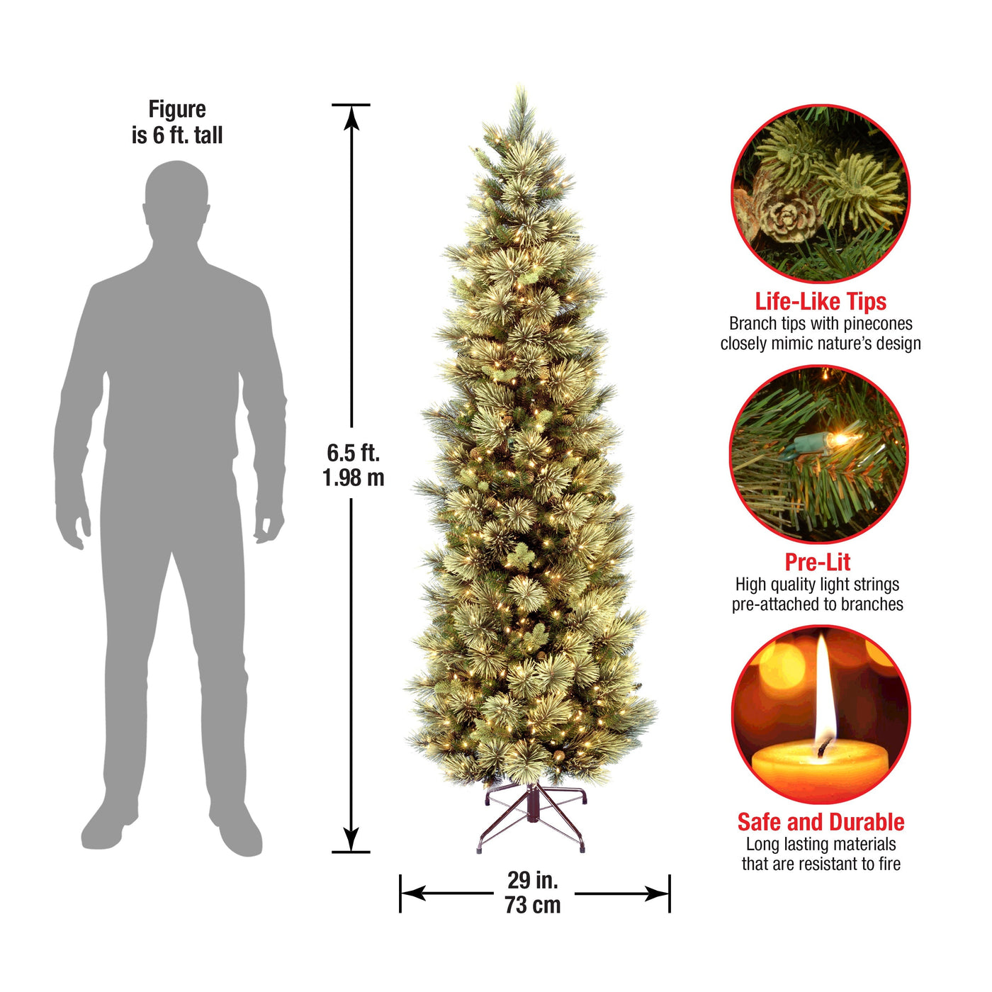 6.5 ft. Pre-Lit Carolina Pine Slim Tree with Clear Lights