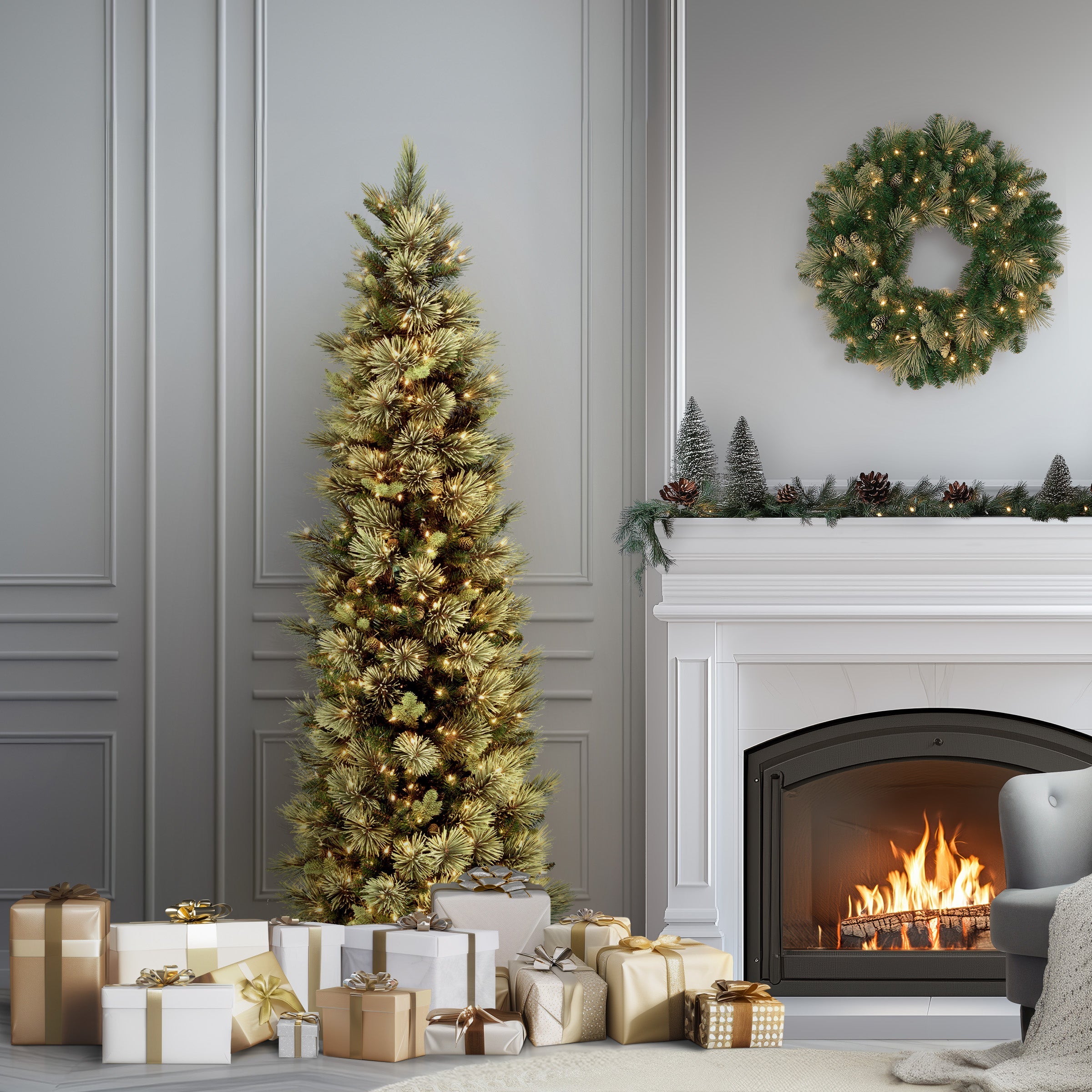 6.5 ft. Pre-Lit Carolina Pine Slim Tree with Clear Lights