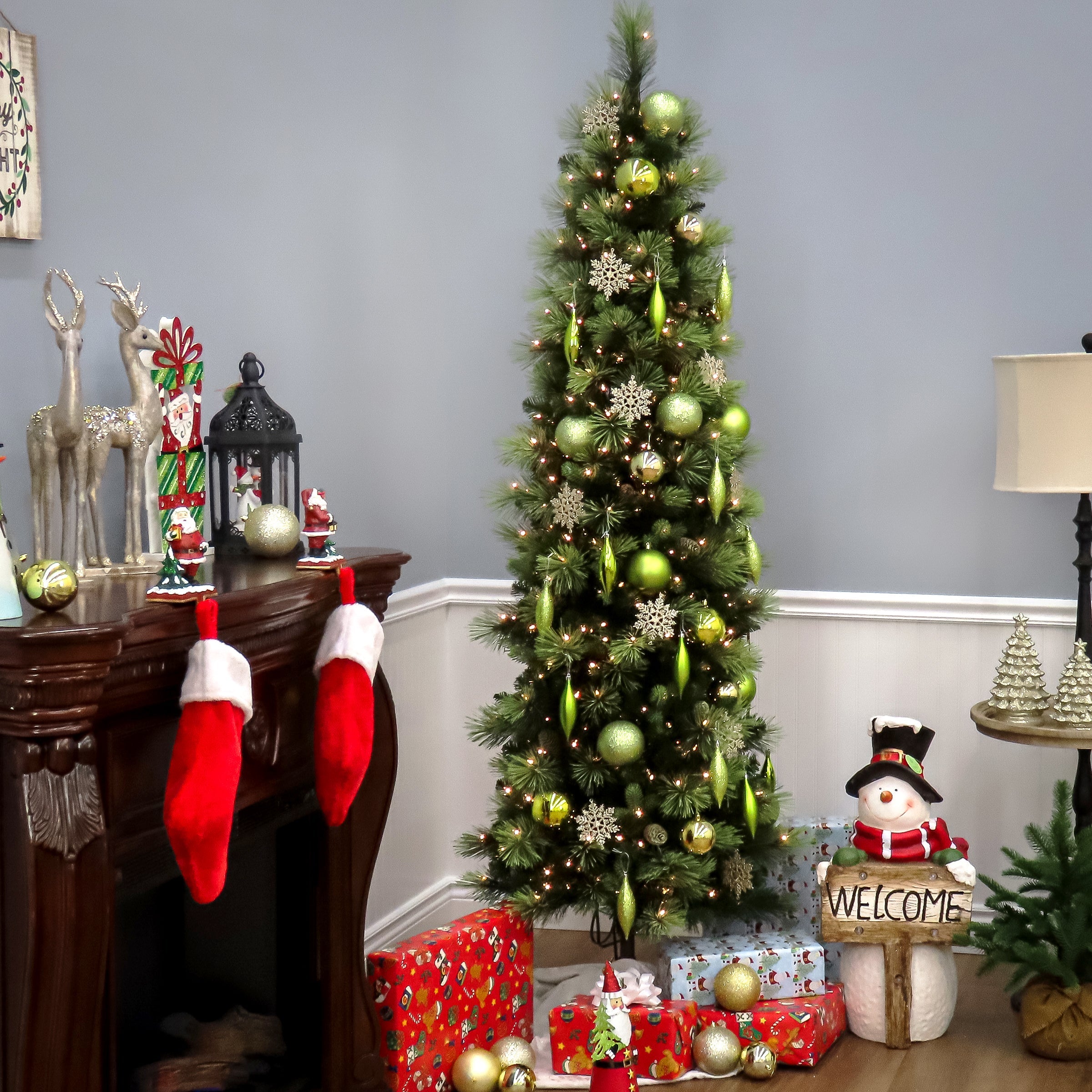 7.5 ft. Pre-Lit Carolina Pine Slim Tree with Clear Lights