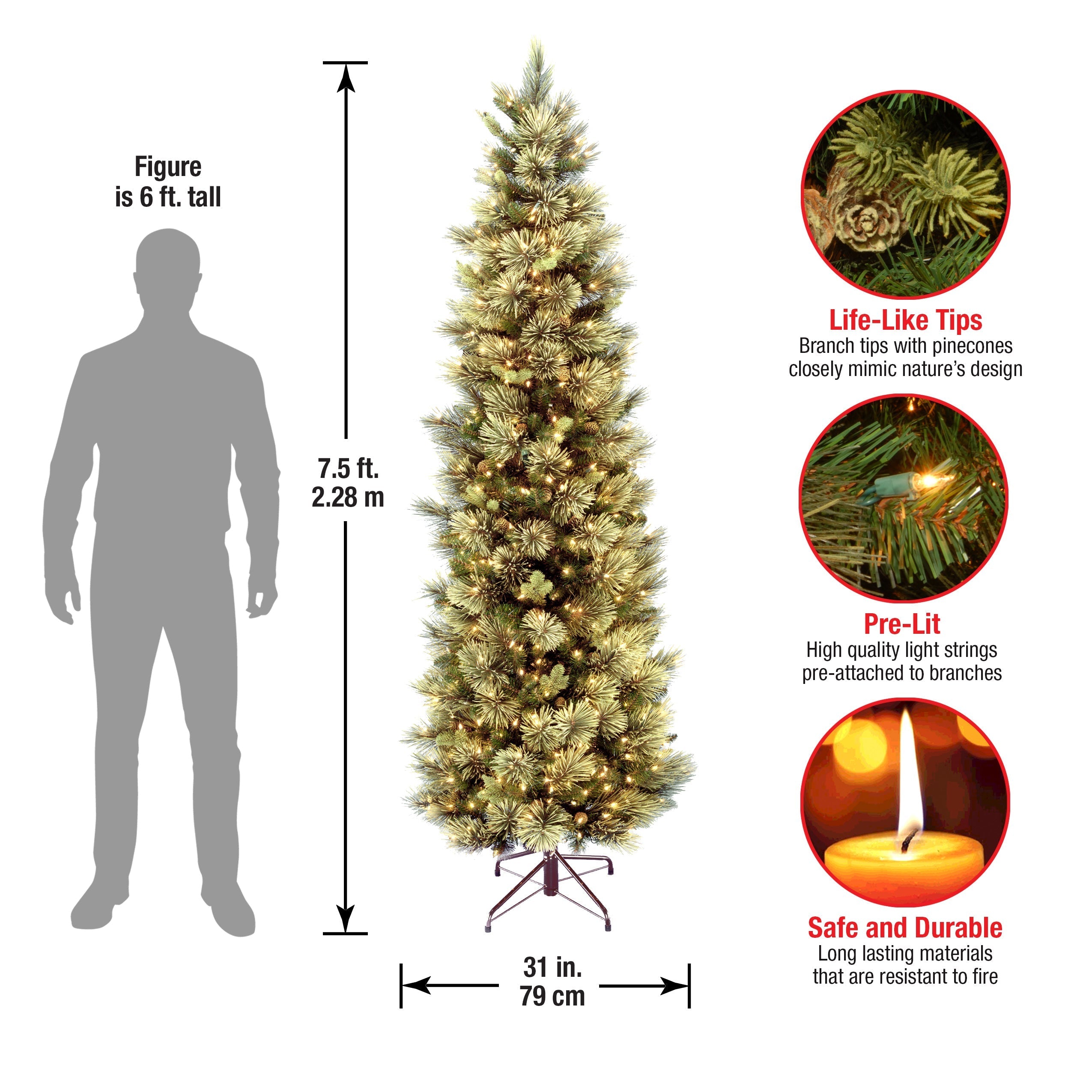 7.5 ft. Pre-Lit Carolina Pine Slim Tree with Clear Lights