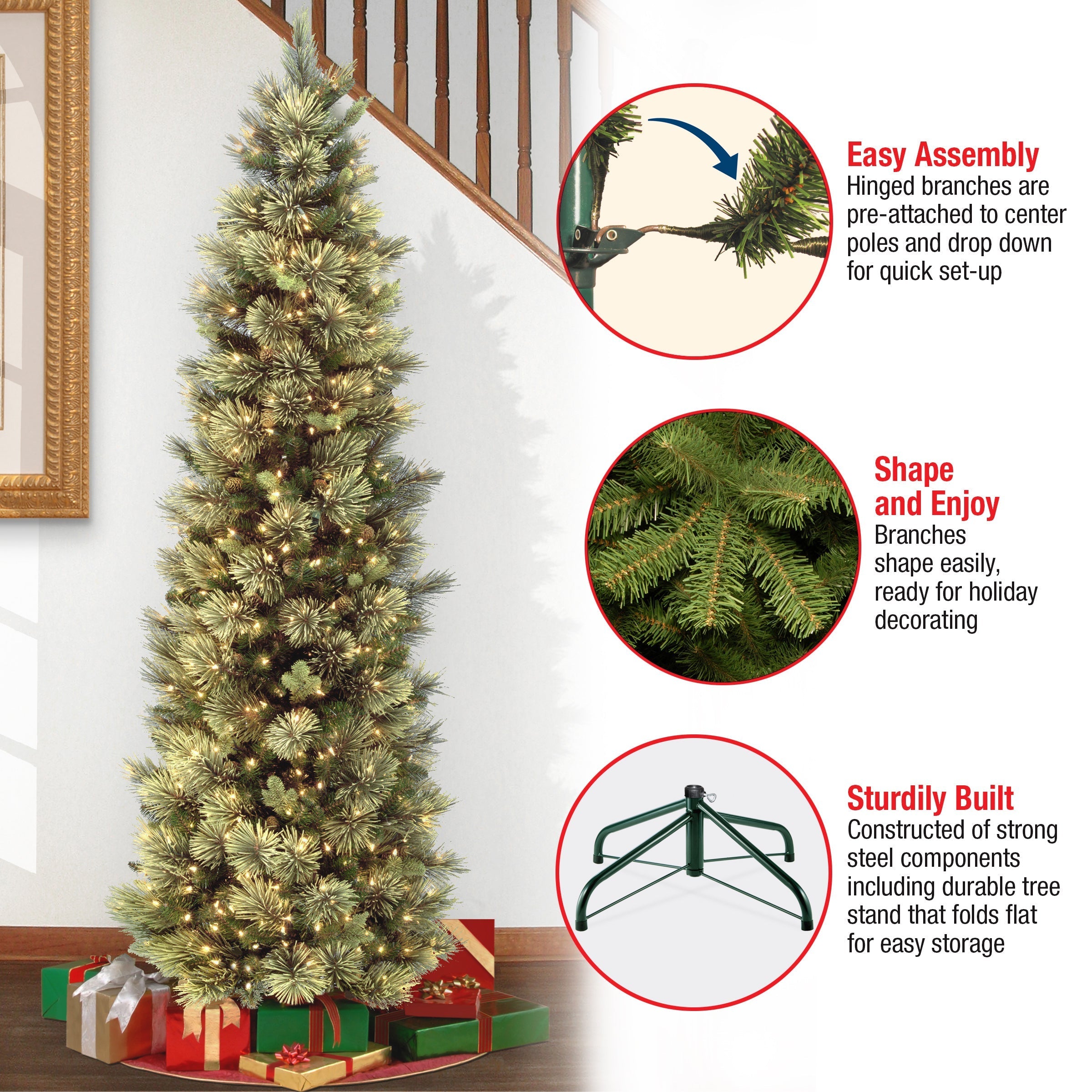 7.5 ft. Pre-Lit Carolina Pine Slim Tree with Clear Lights