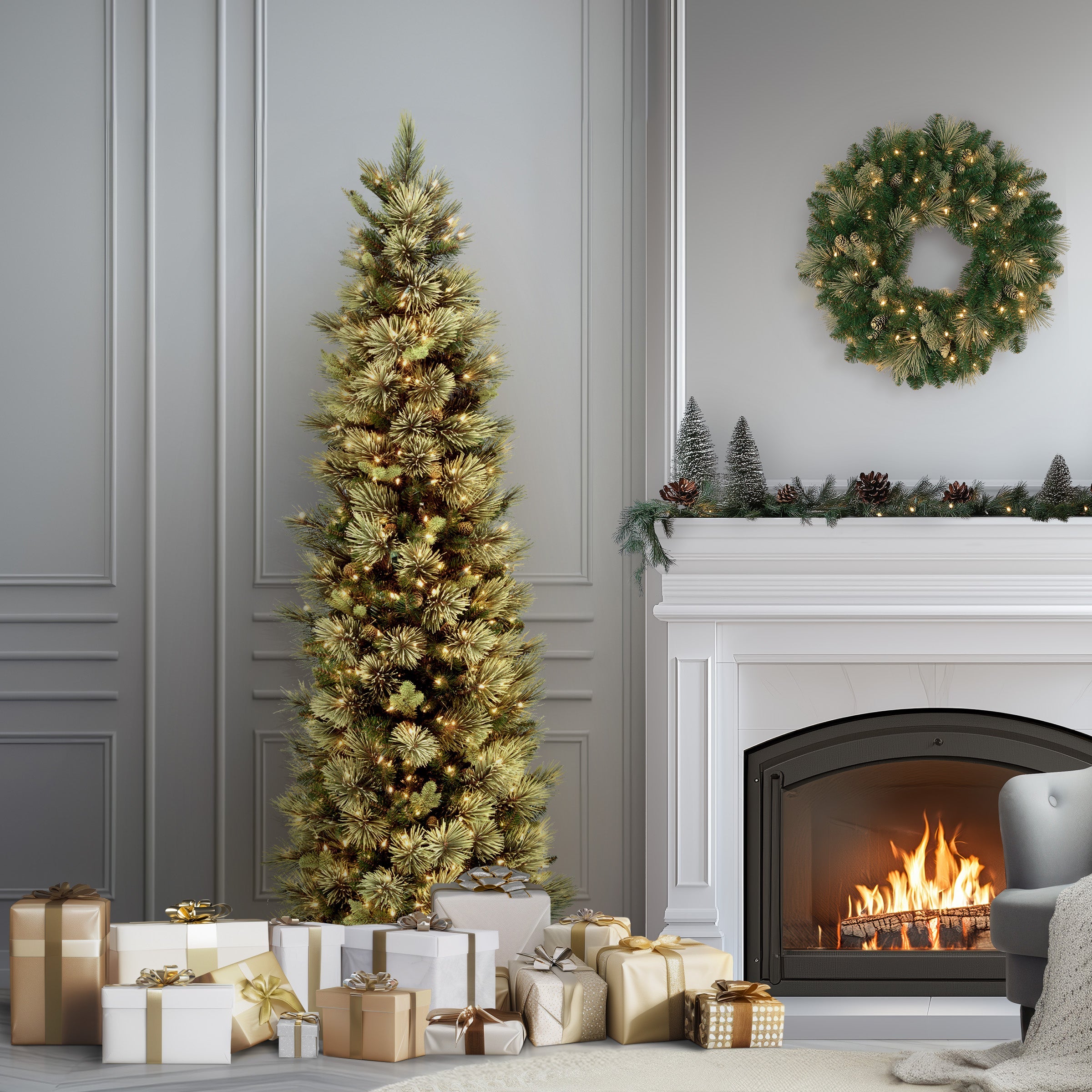 7.5 ft. Pre-Lit Carolina Pine Slim Tree with Clear Lights