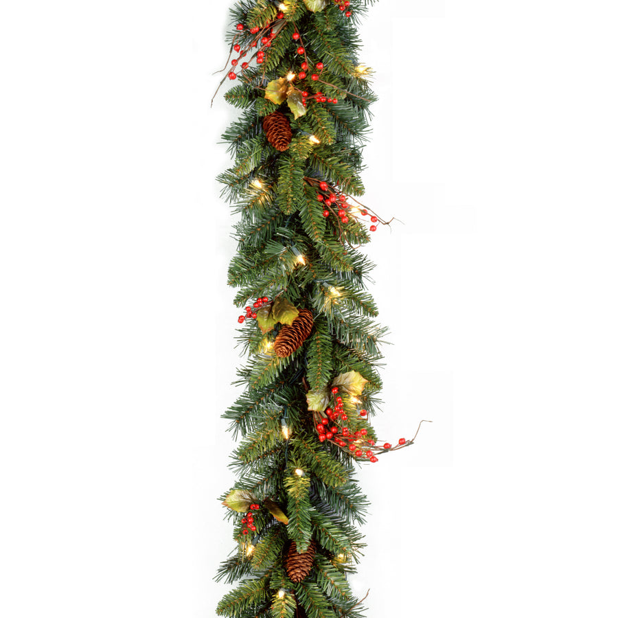 9 ft. Pre-Lit Classical Collection Garland with Clear Lights and Holly Leaves