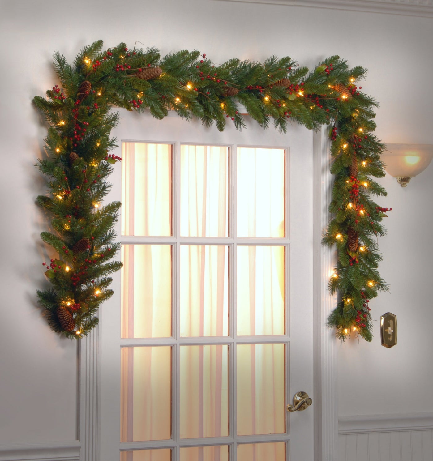 9 ft. Pre-Lit Classical Collection Garland with Clear Lights and Holly Leaves