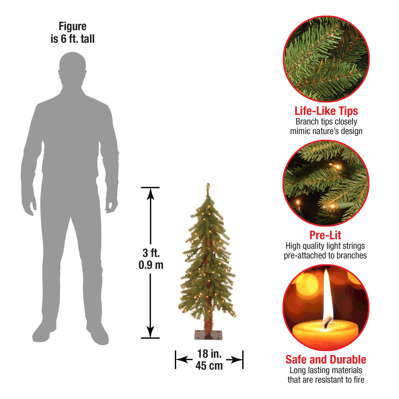 3 ft. Pre-Lit Hickory Cedar Tree with Clear Lights