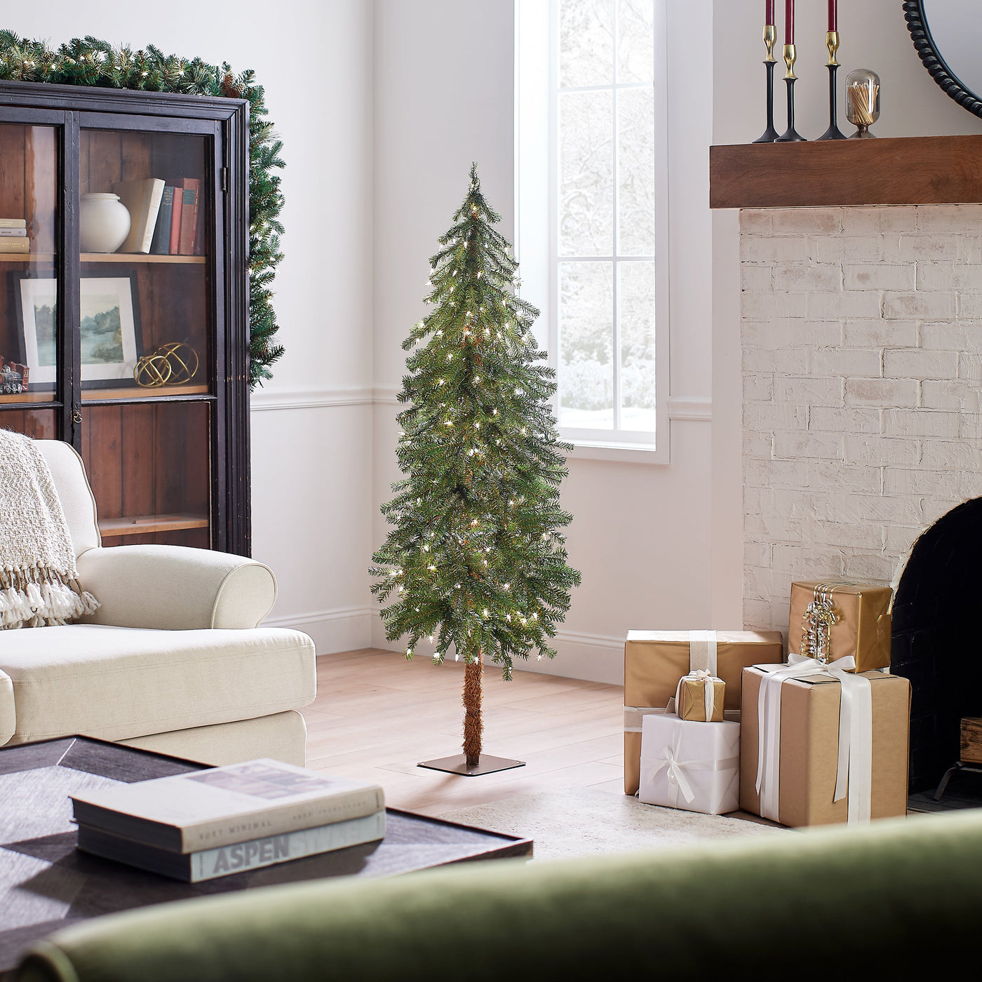 5 ft. Pre-Lit Hickory Cedar Slim Tree with Clear Lights