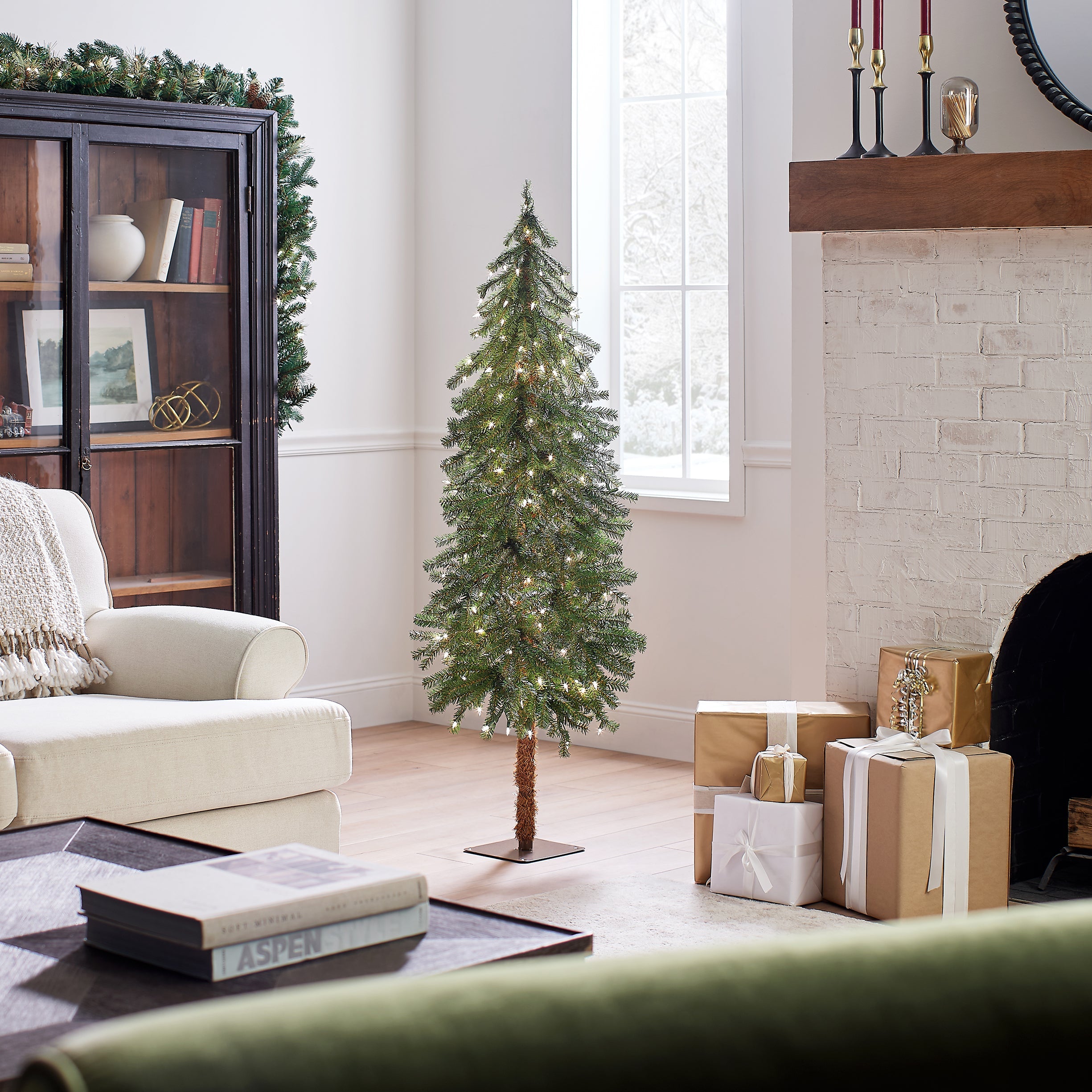 5 ft. Pre-Lit Hickory Cedar Slim Tree with Clear Lights