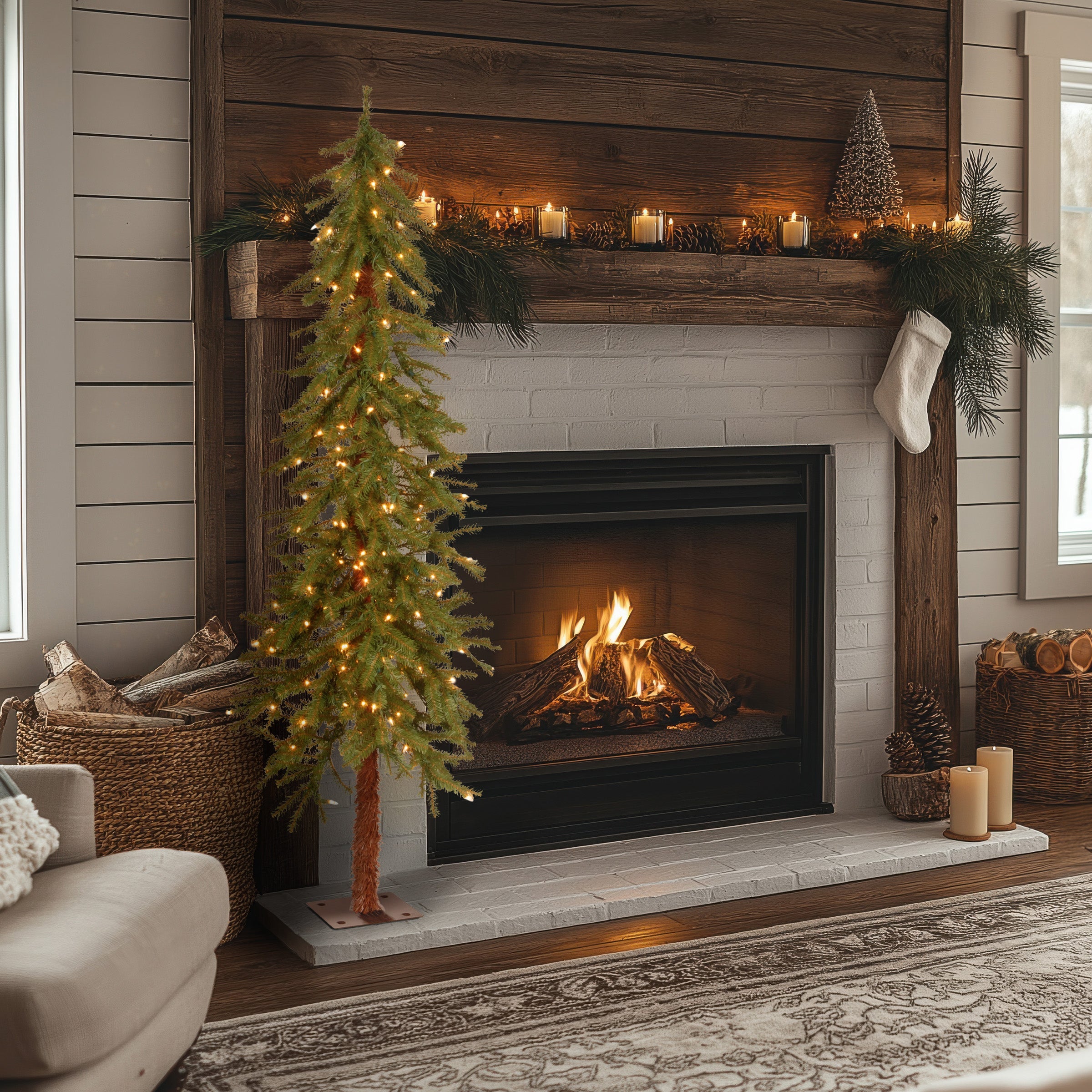 5 ft. Pre-Lit Hickory Cedar Slim Tree with Clear Lights