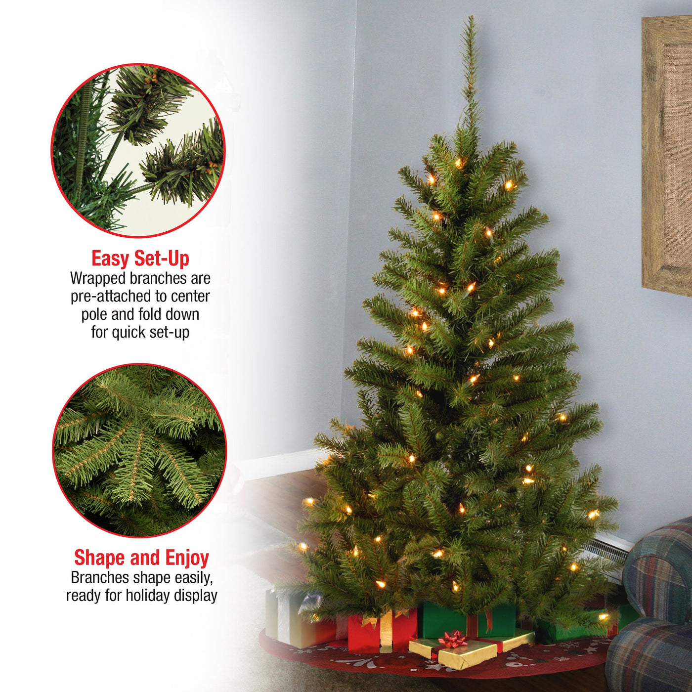4 ft. Pre-Lit Canadian Fir Tree with Clear Lights