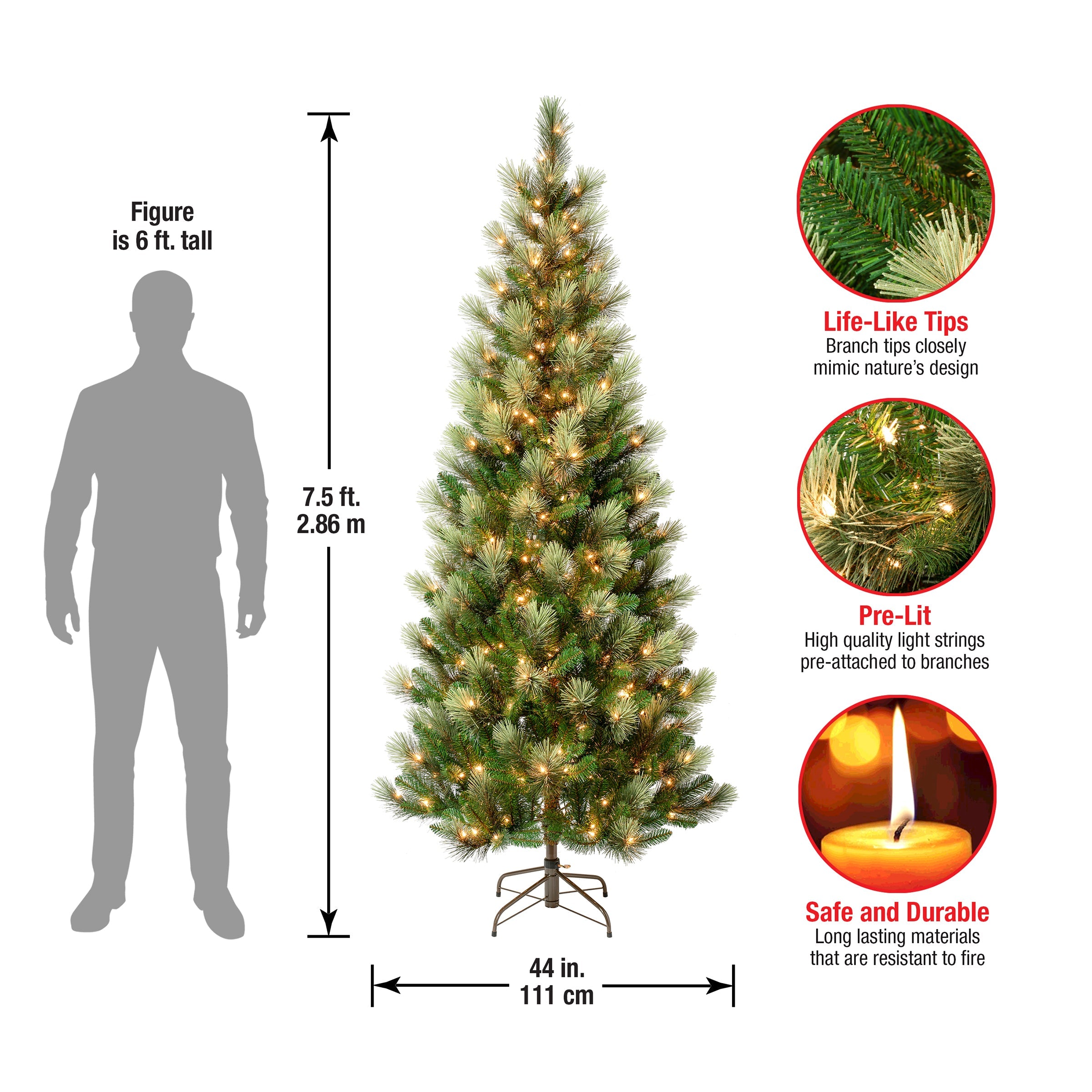 7.5 ft. Pre-Lit Charleston Pine Slim Tree with Clear Lights