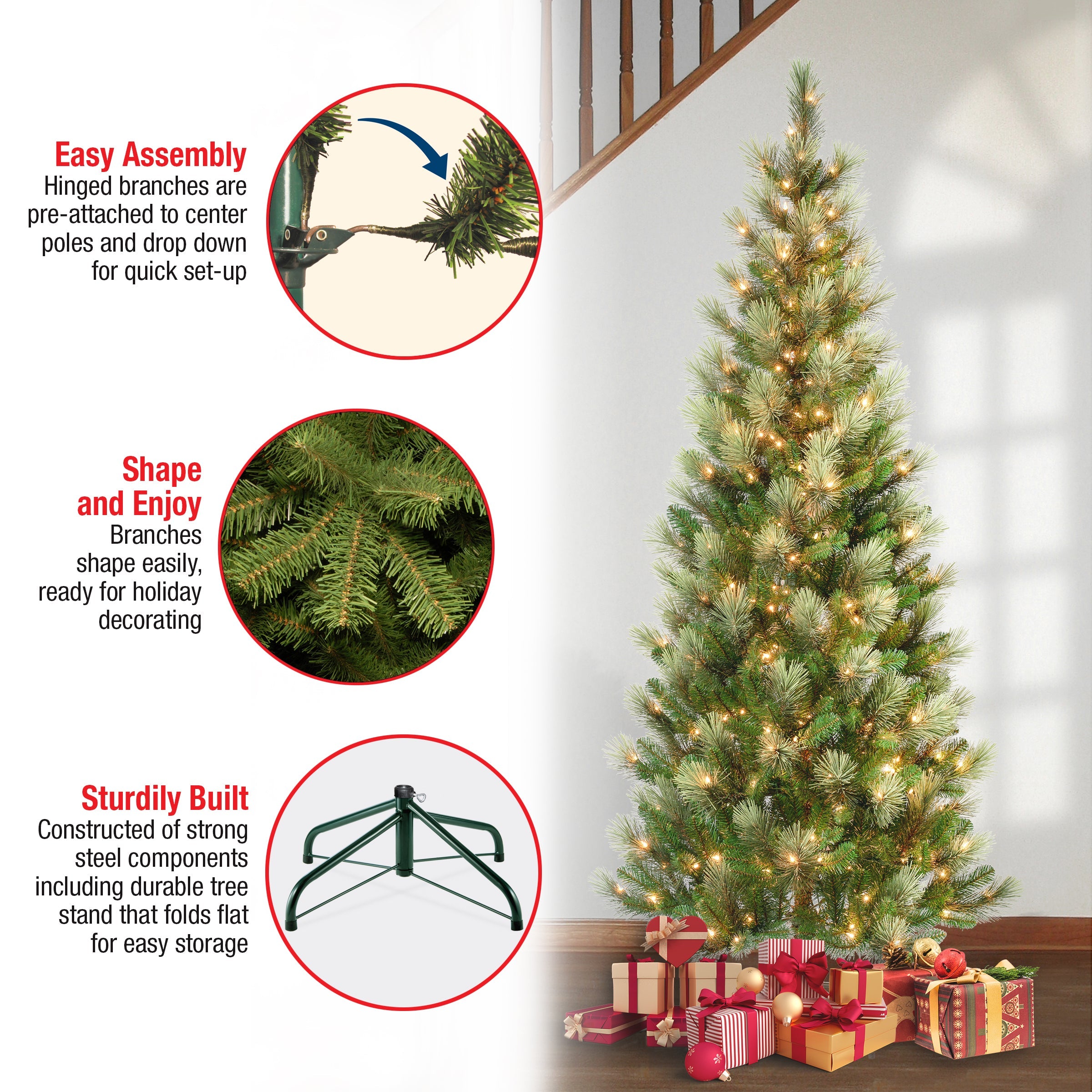 7.5 ft. Pre-Lit Charleston Pine Slim Tree with Clear Lights