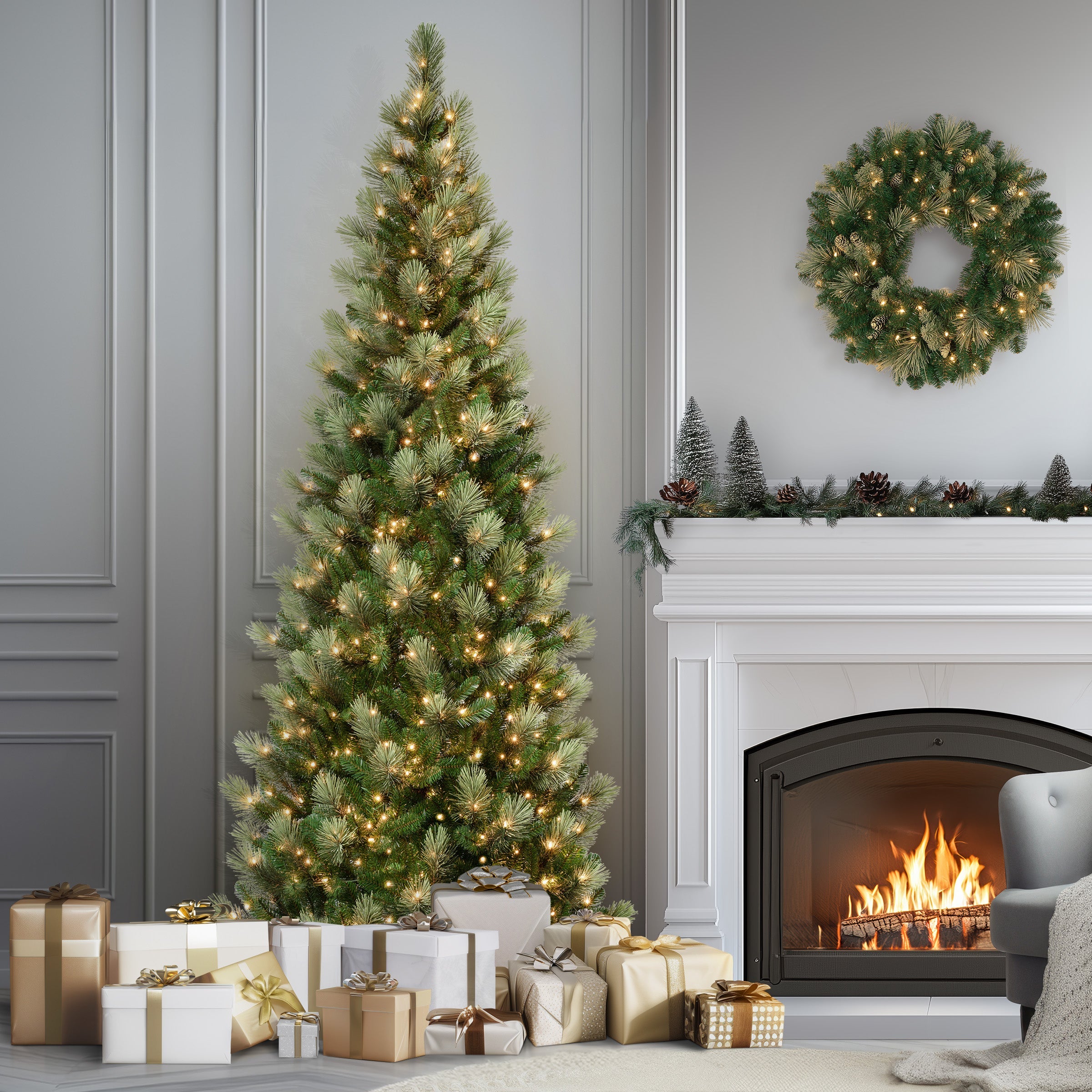 9 ft. Pre-Lit Charleston Pine Slim Tree with Clear Lights