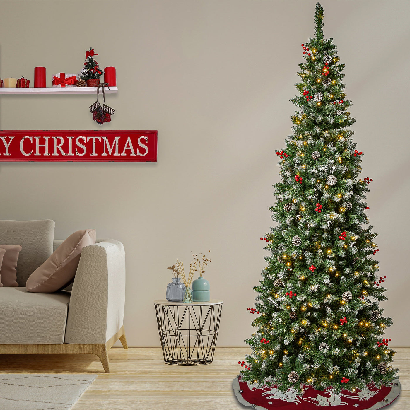 7.5 ft. Pre-Lit Cullen Slim Tree with Warm White LED Lights