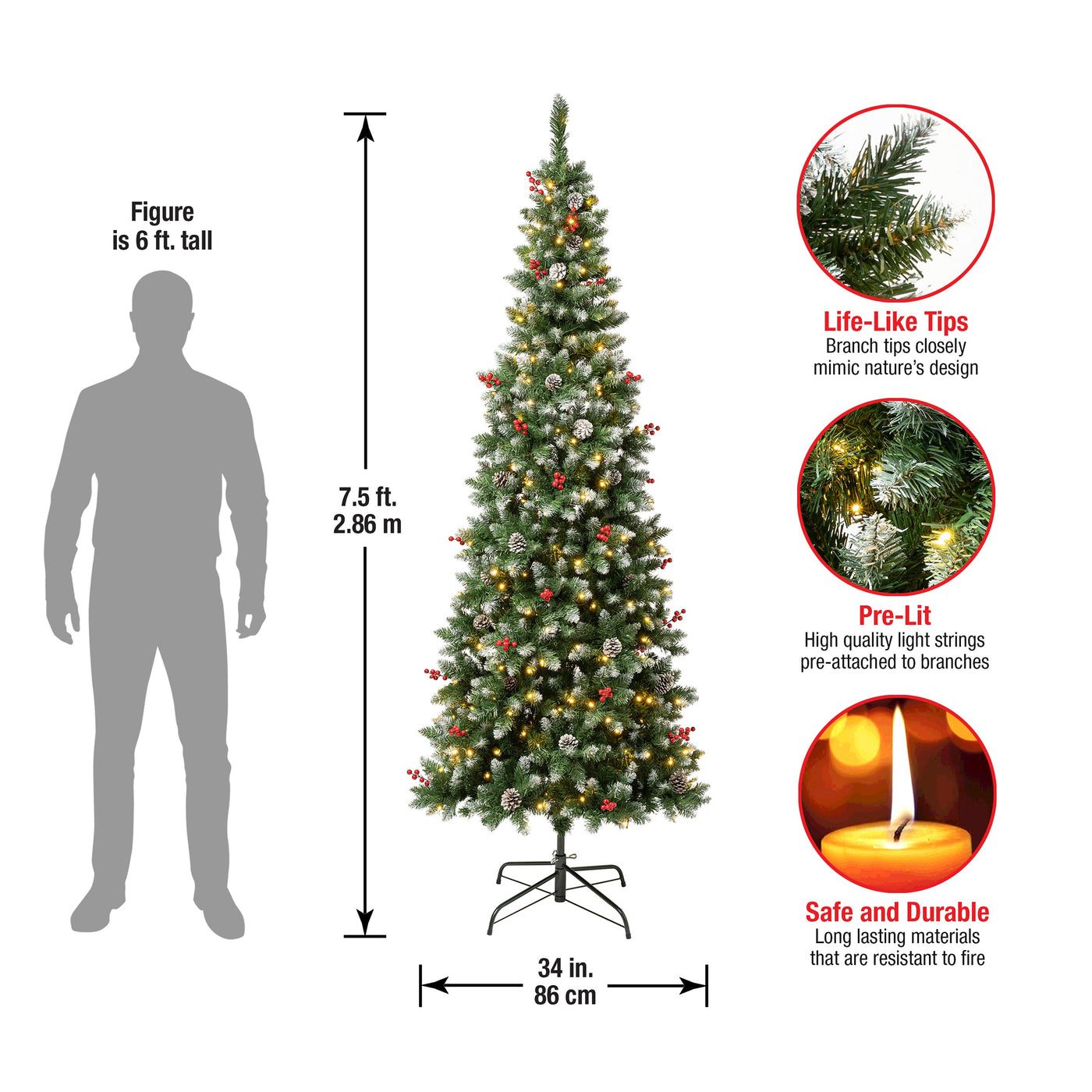 7.5 ft. Pre-Lit Cullen Slim Tree with Warm White LED Lights