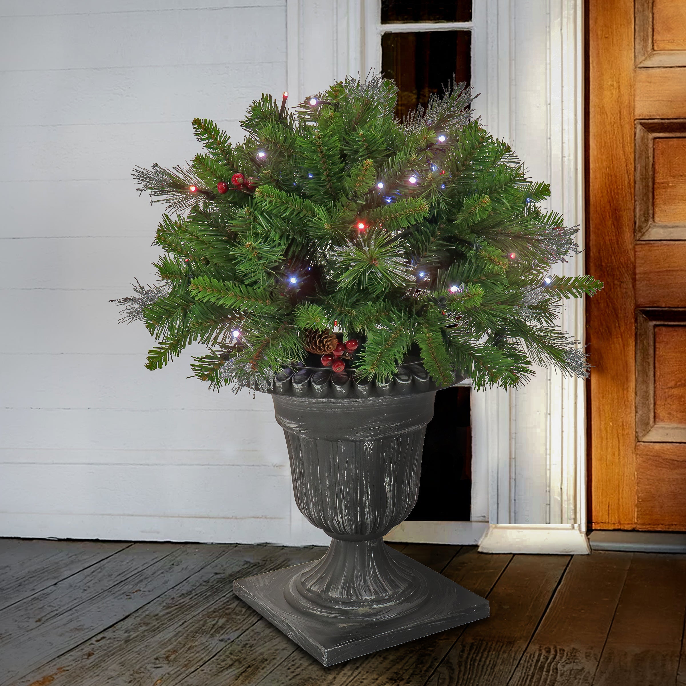 24 in. Crestwood Spruce Porch Bush with Twinkly LED Lights