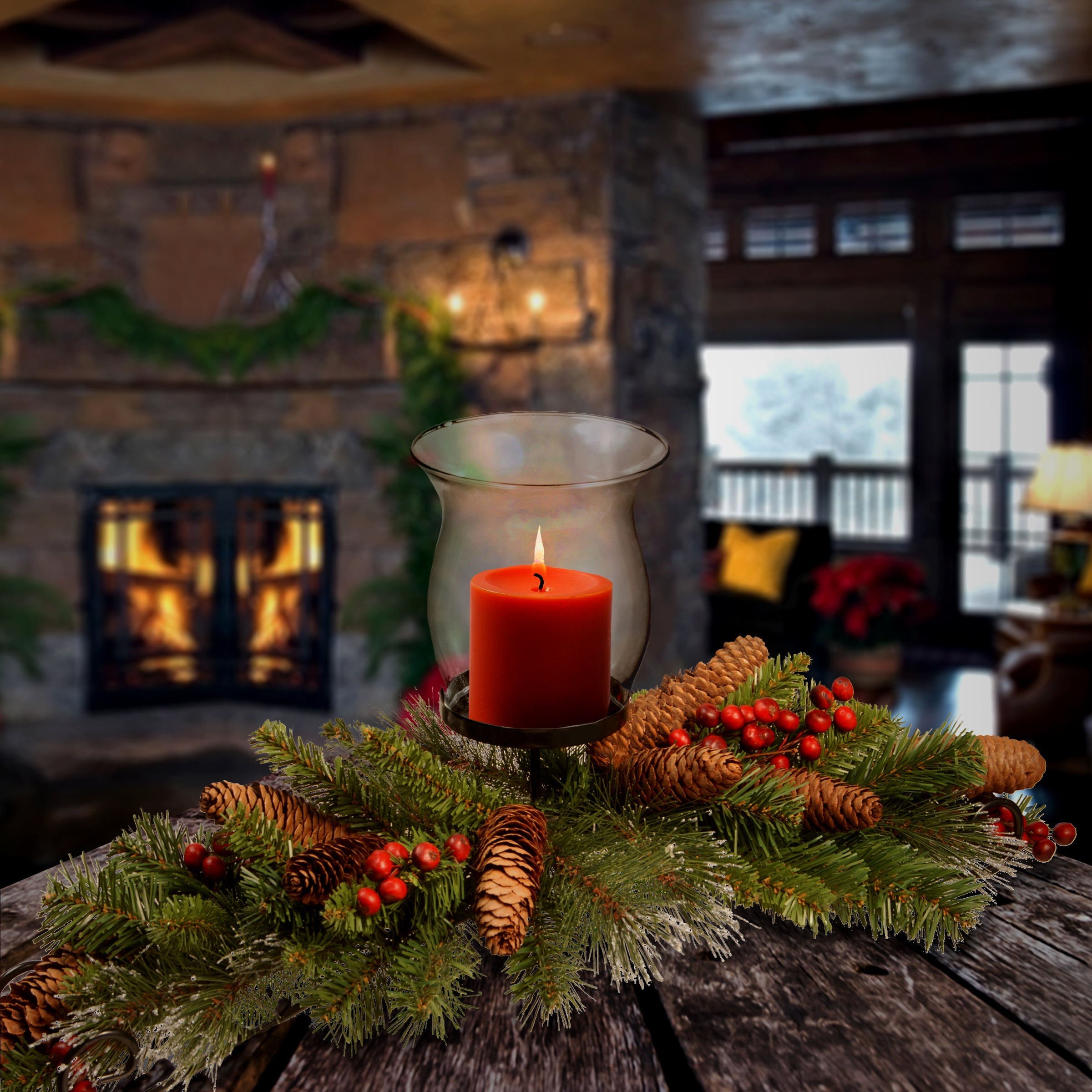 30 in. Crestwood Spruce Centerpiece and Candle Holder