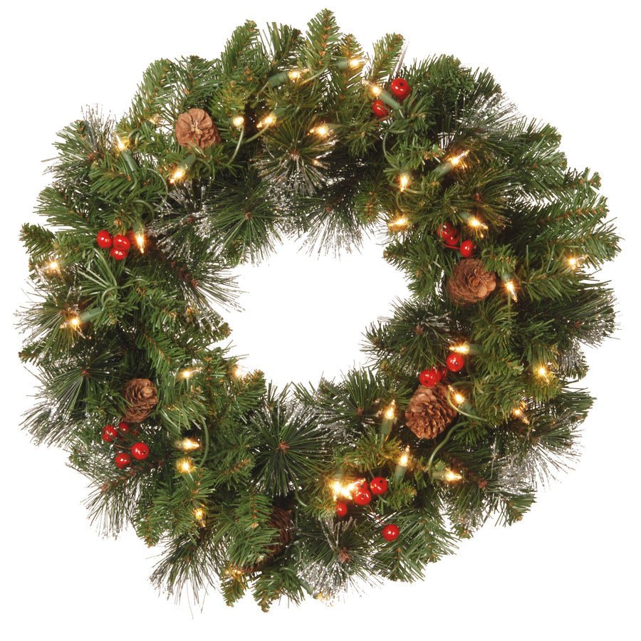 20 in. Pre-Lit Crestwood Spruce Wreath with Clear Lights