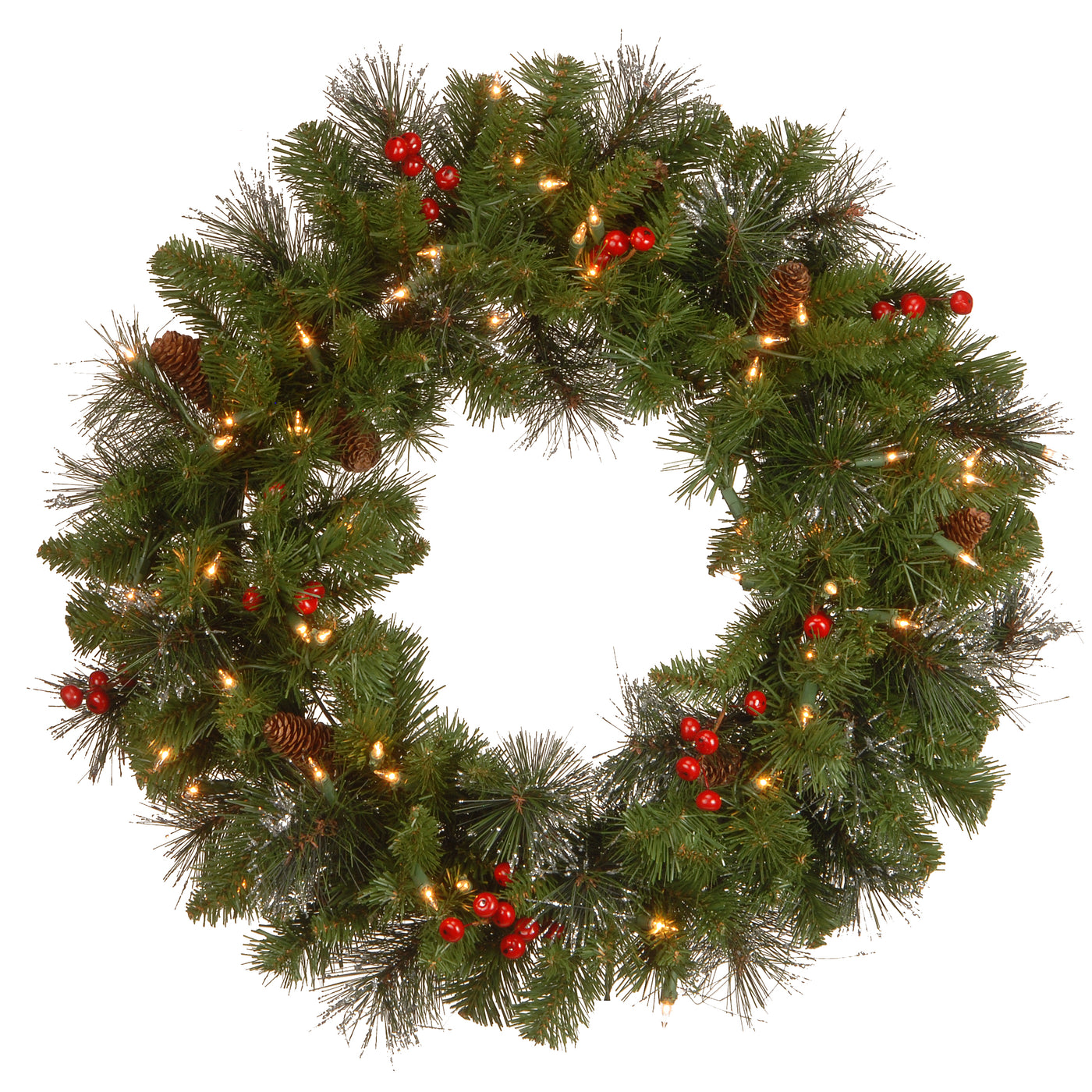 24 in. Pre-Lit Crestwood Spruce Wreath with Clear Lights