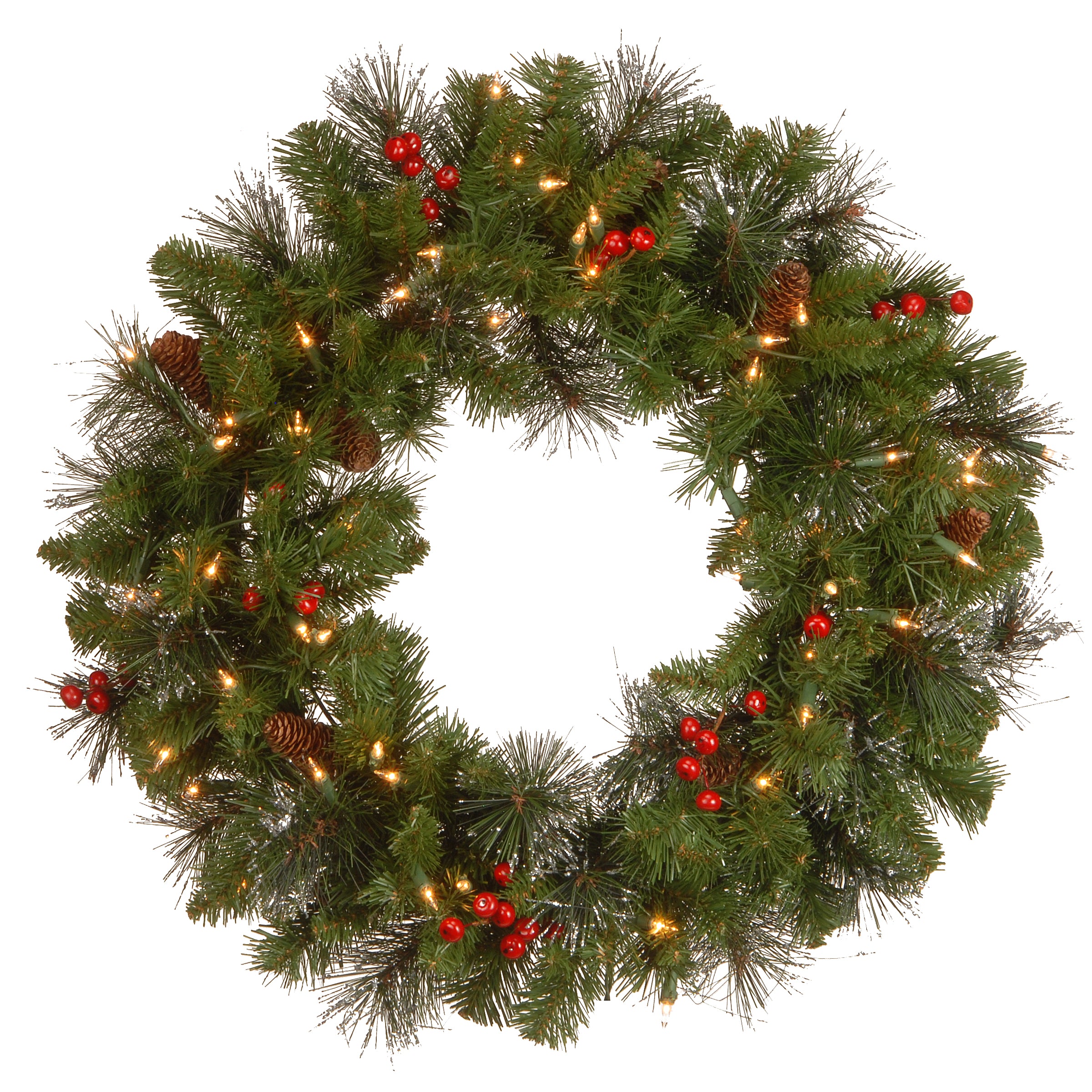 24 in. Pre-Lit Crestwood Spruce Wreath with Clear Lights