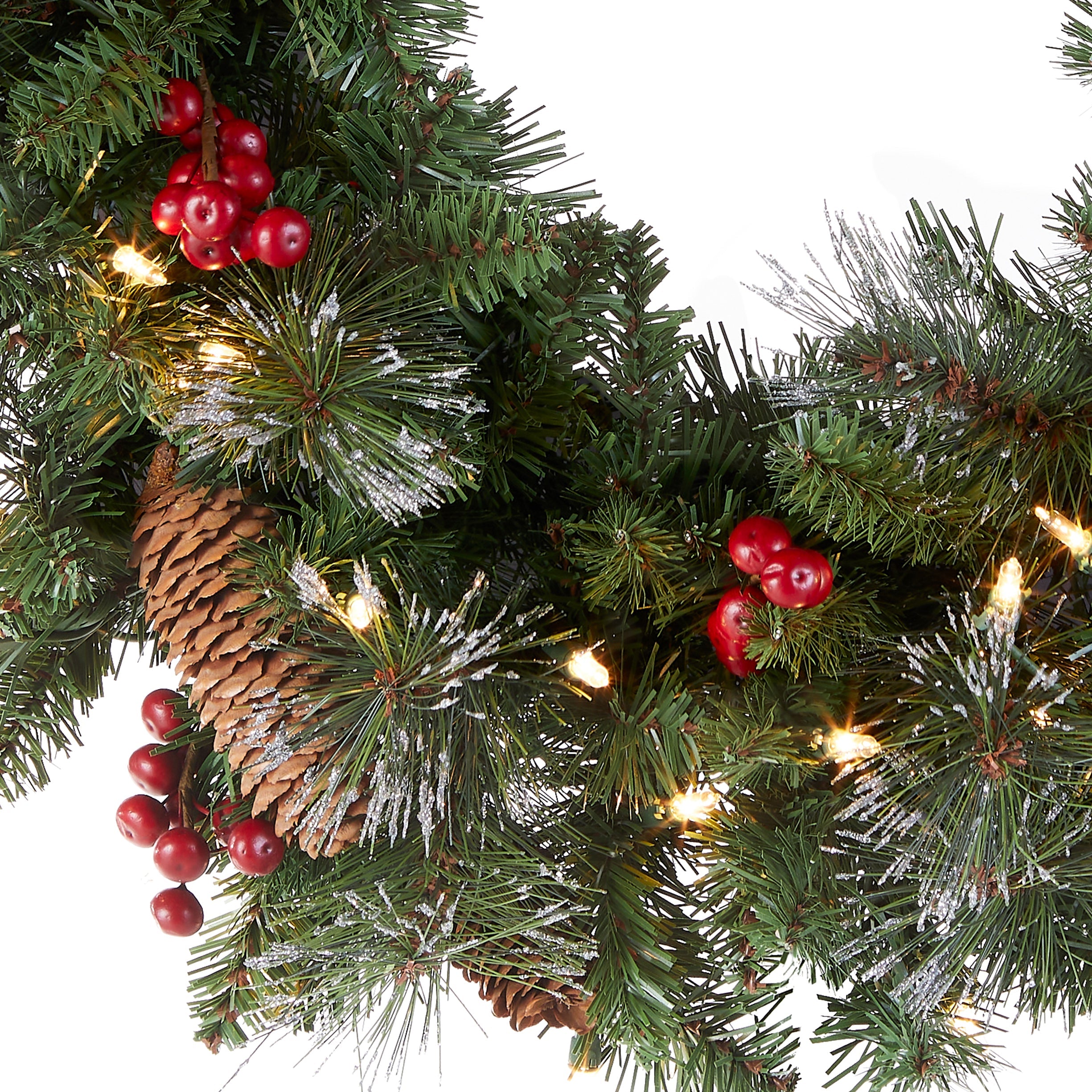 24 in. Pre-Lit Crestwood Spruce Wreath with Clear Lights - Plug In
