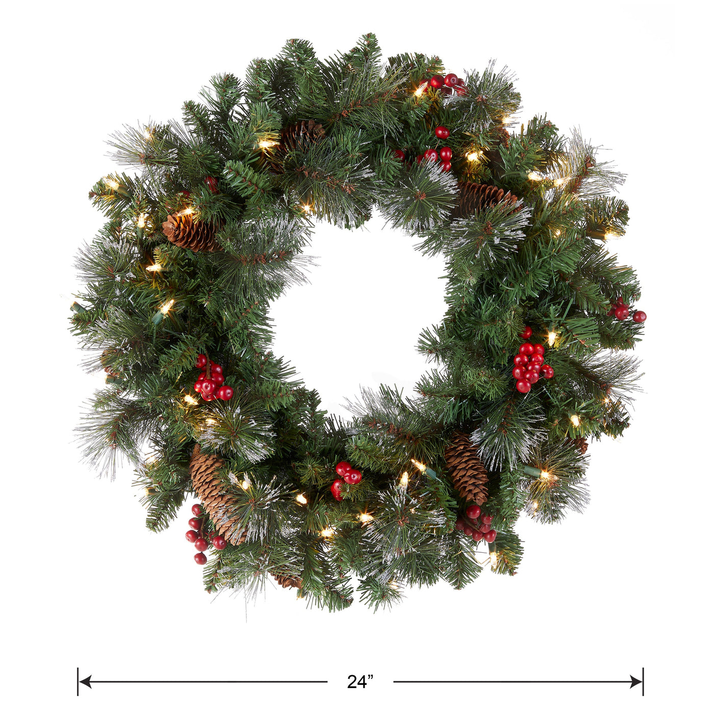 24 in. Pre-Lit Crestwood Spruce Wreath with Clear Lights - Plug In