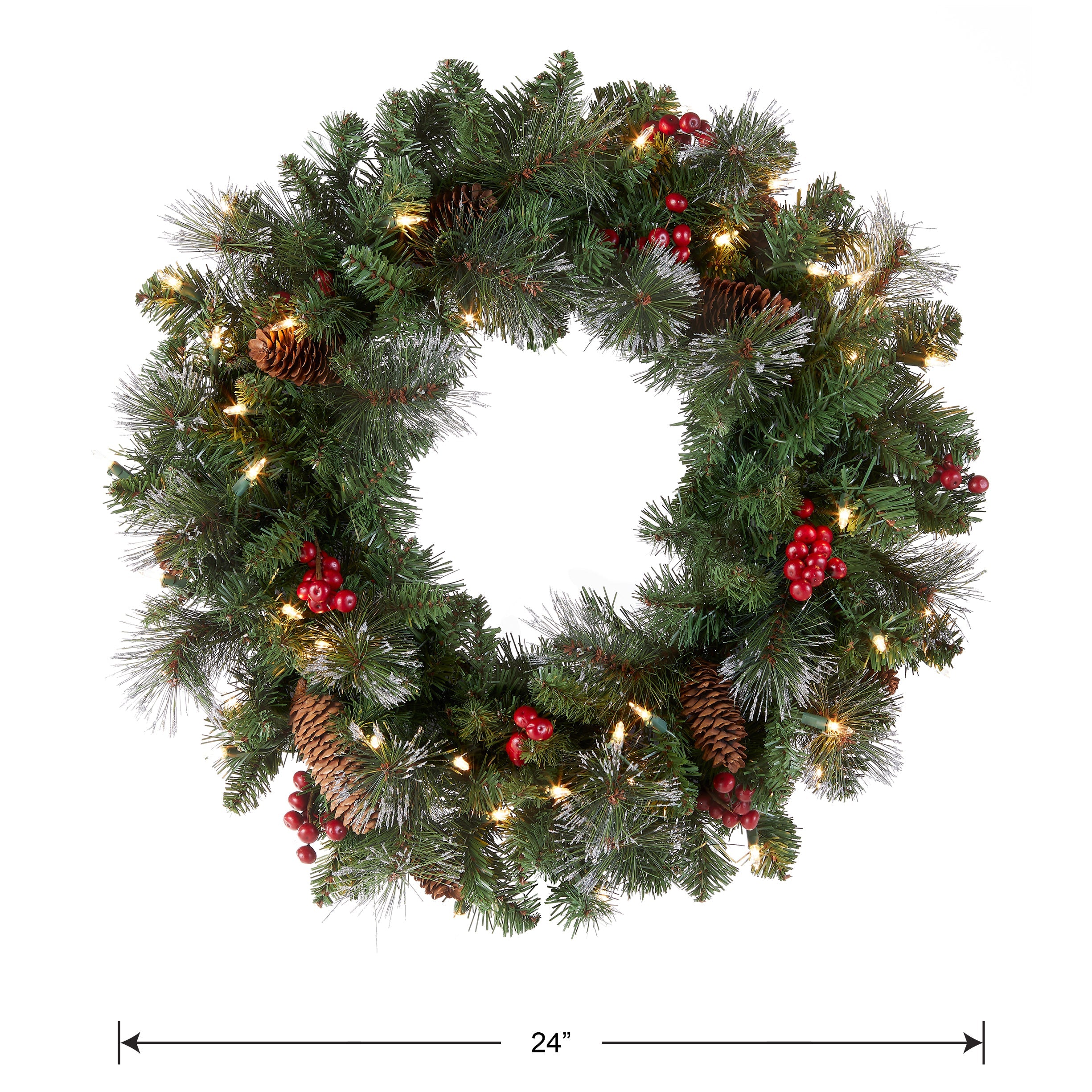 24 in. Pre-Lit Crestwood Spruce Wreath with Clear Lights - Plug In
