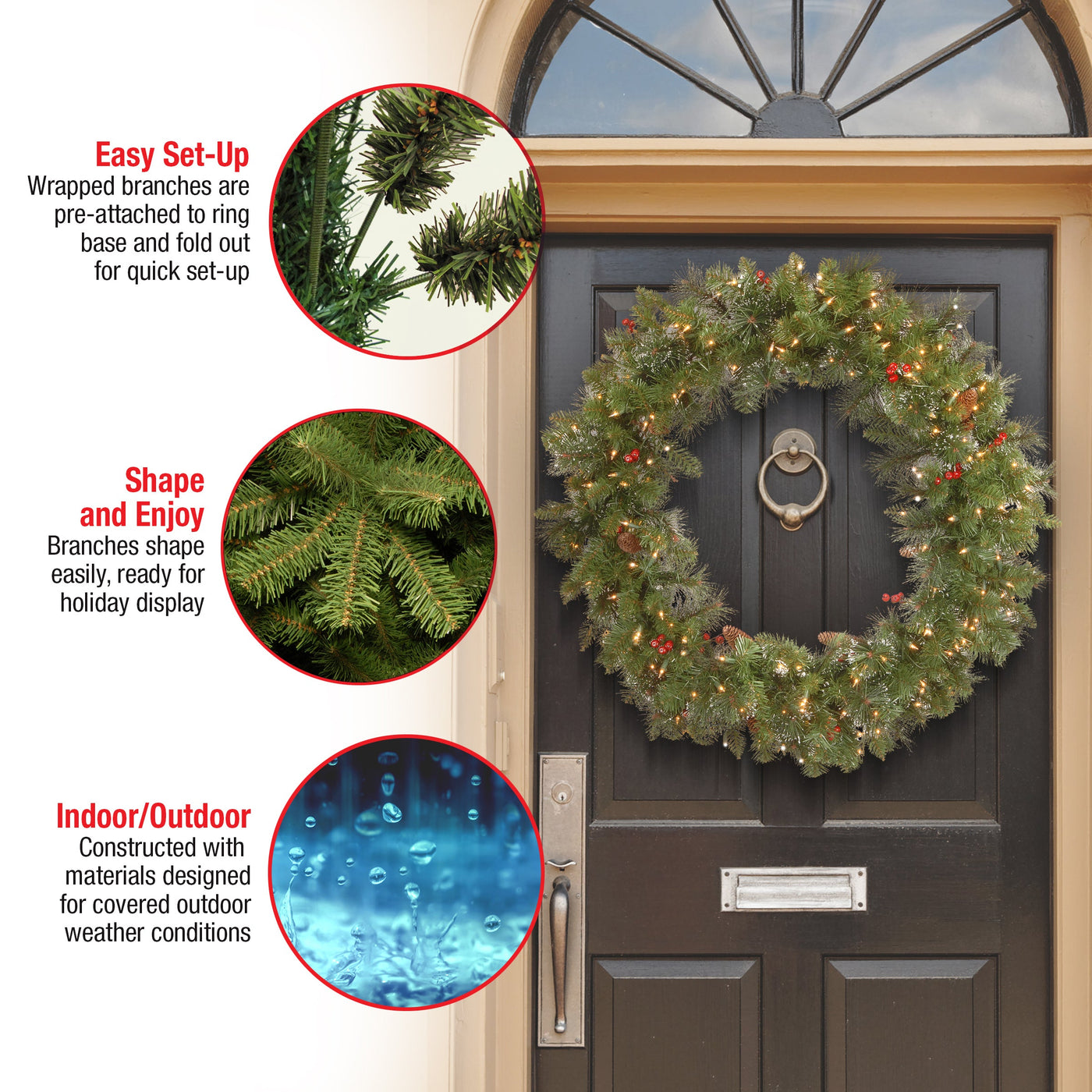 36 in. Pre-Lit Crestwood Spruce Wreath with Clear Lights