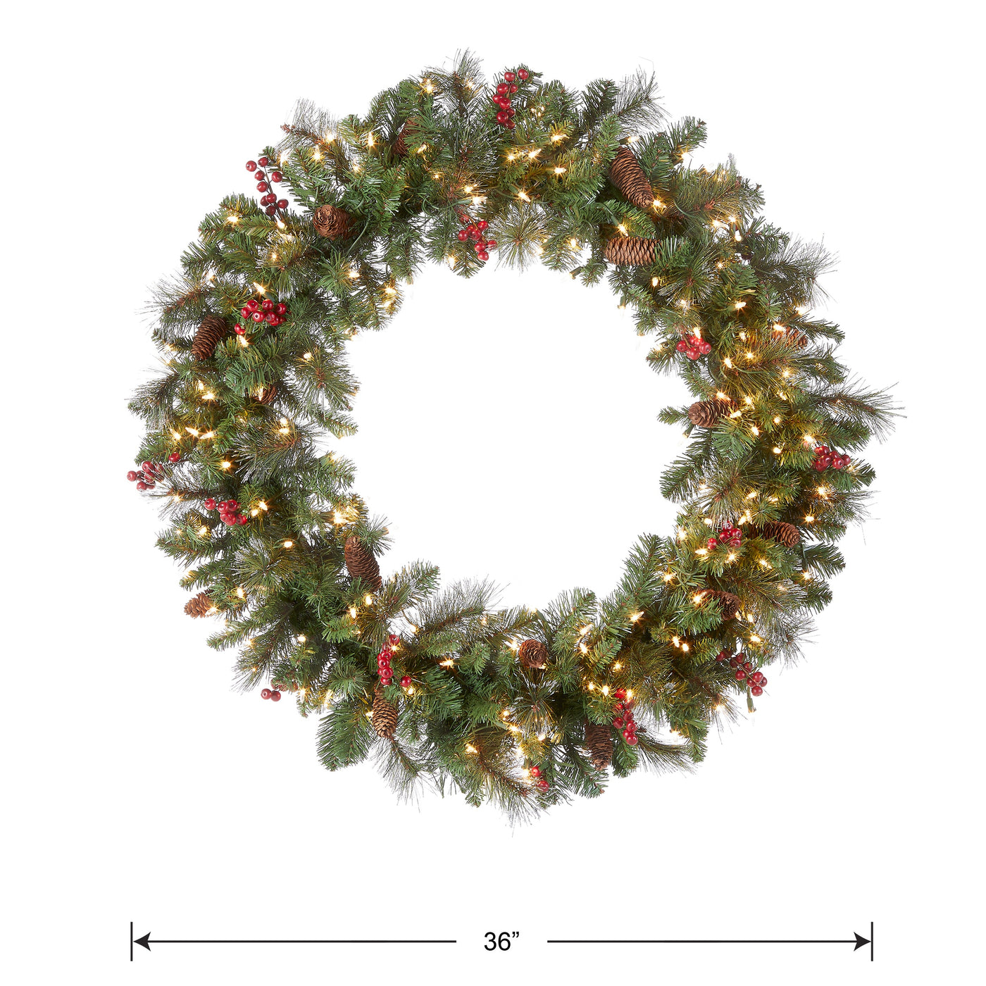 36 in. Pre-Lit Crestwood Spruce Wreath with Clear Lights