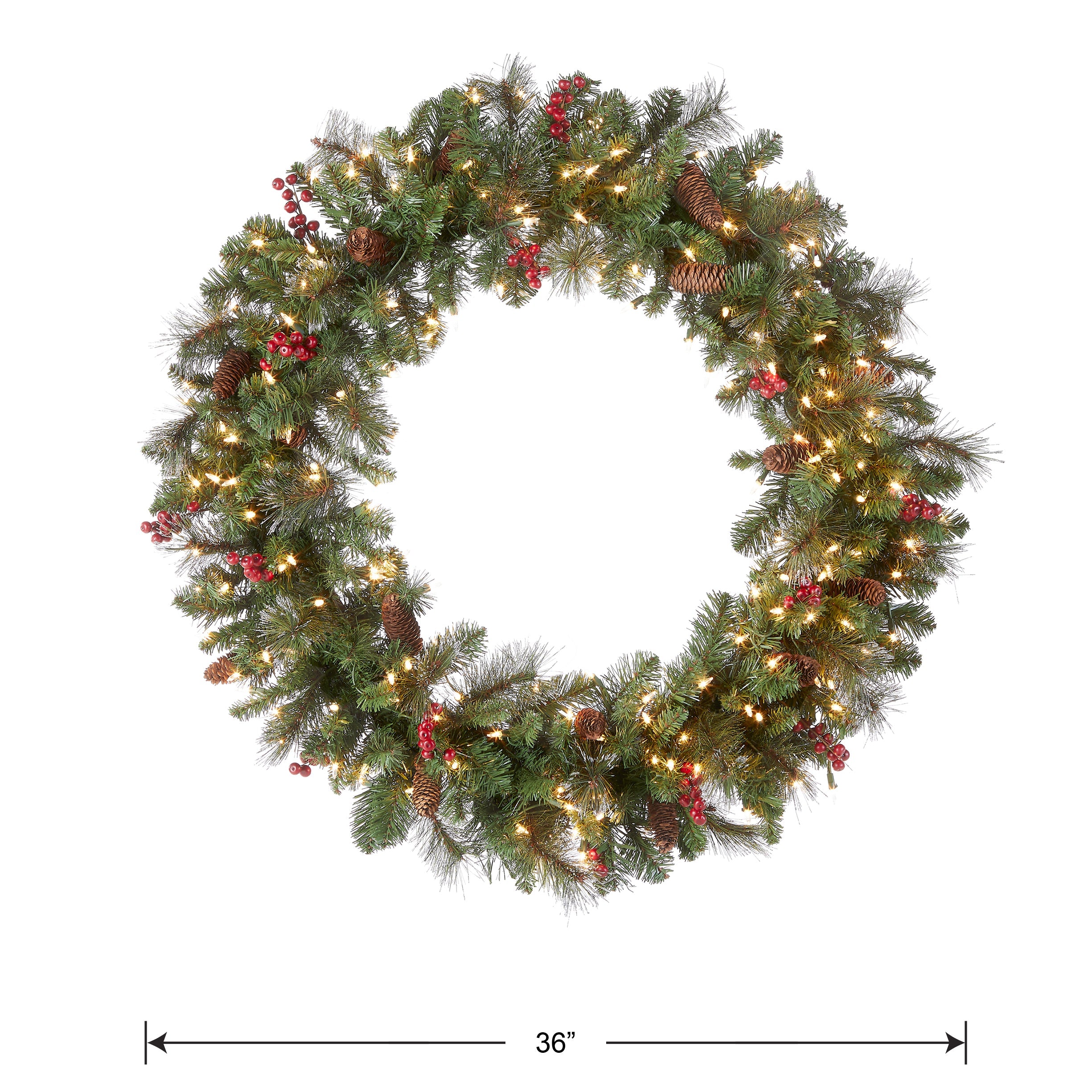 36 in. Pre-Lit Crestwood Spruce Wreath with Clear Lights