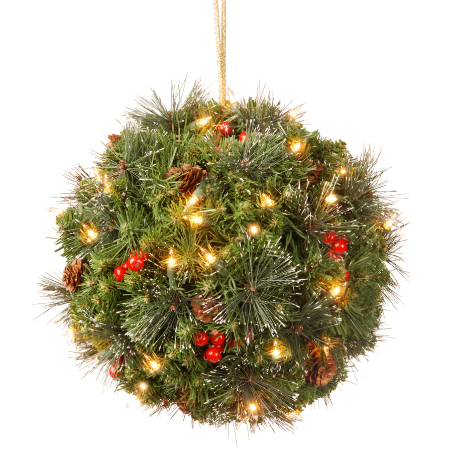 12 in. Pre-Lit Crestwood Spruce Kissing Ball with Warm White LED Lights