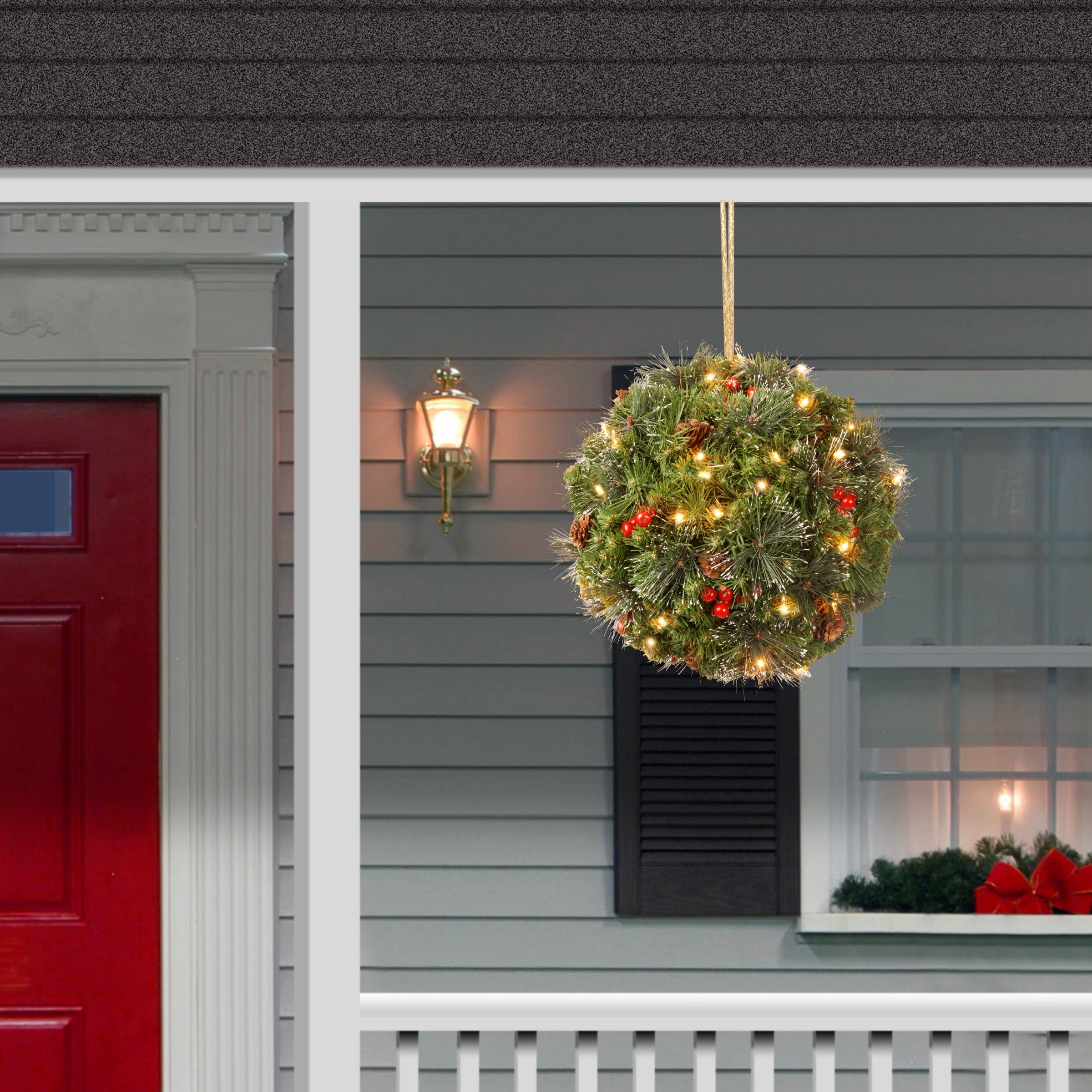 12 in. Pre-Lit Crestwood Spruce Kissing Ball with Warm White LED Lights
