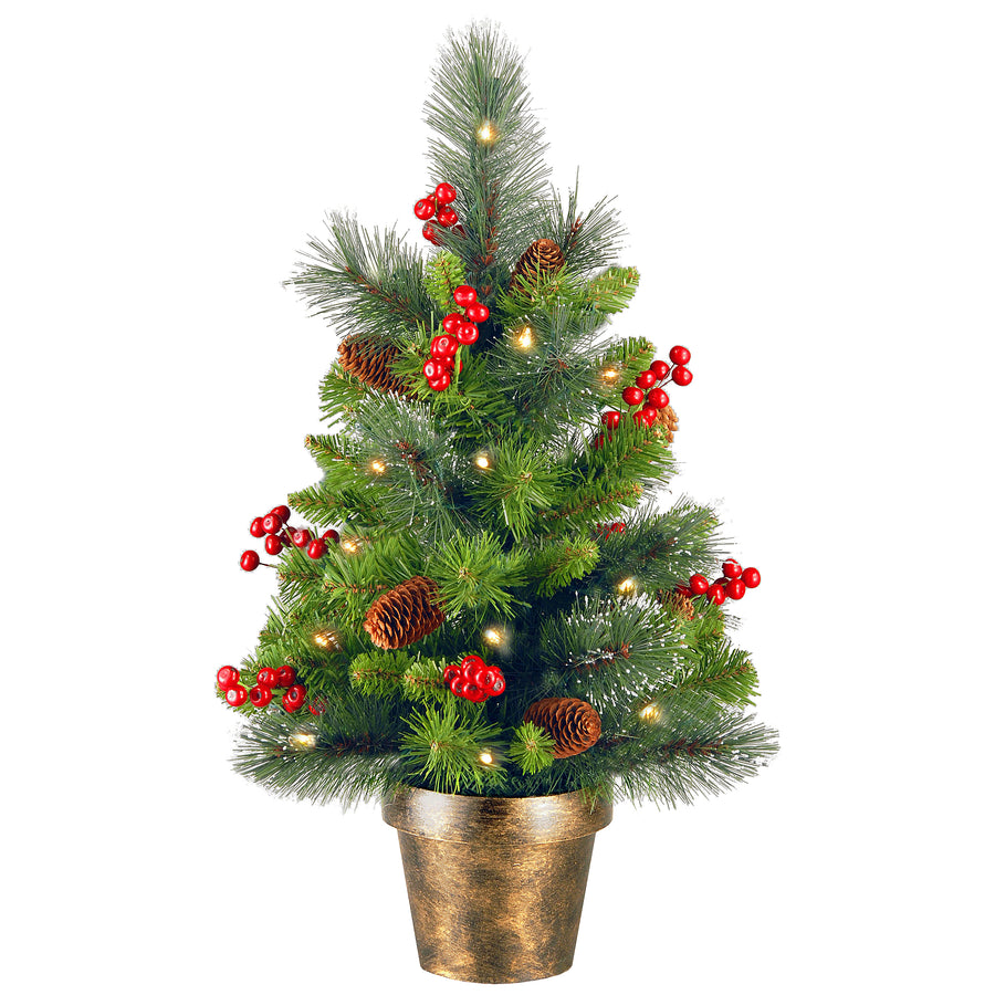 2 ft. Pre-Lit Crestwood Spruce Tree with Warm White LED Lights