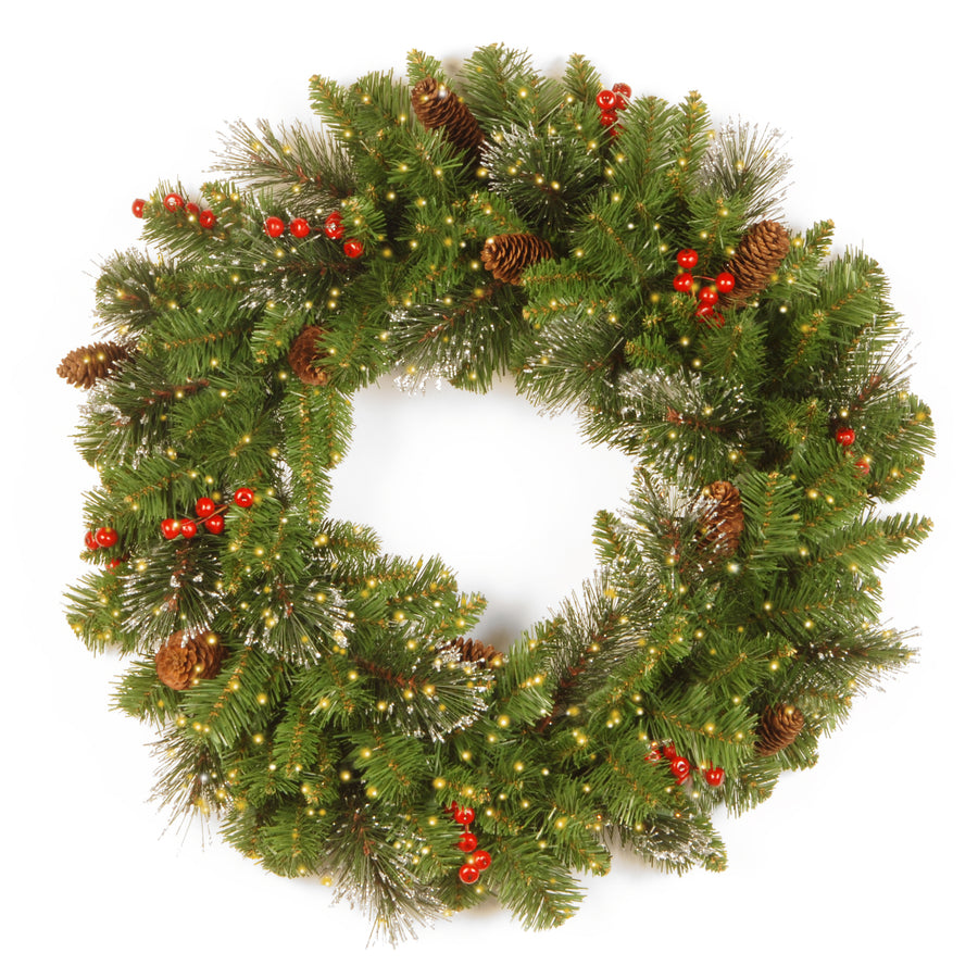 24 in. Pre-Lit Crestwood Spruce Wreath with Infinity Lights