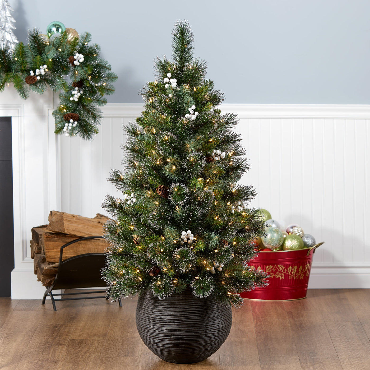 4ft. Glittery Crestwood Spruce Entrance Tree with Clear Lights