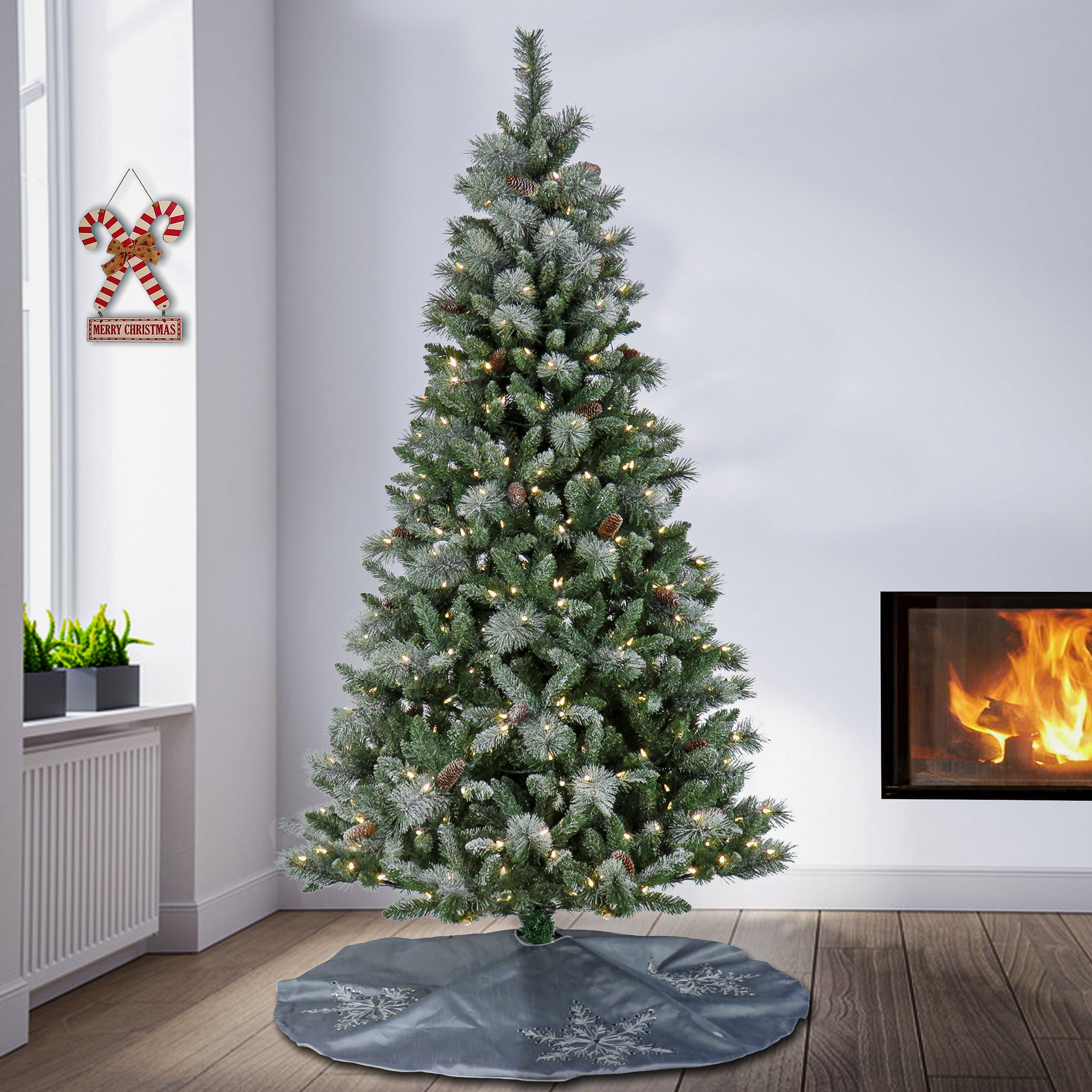 7.5 ft. Pre-Lit Snowy Conconully Tree with LED Lights