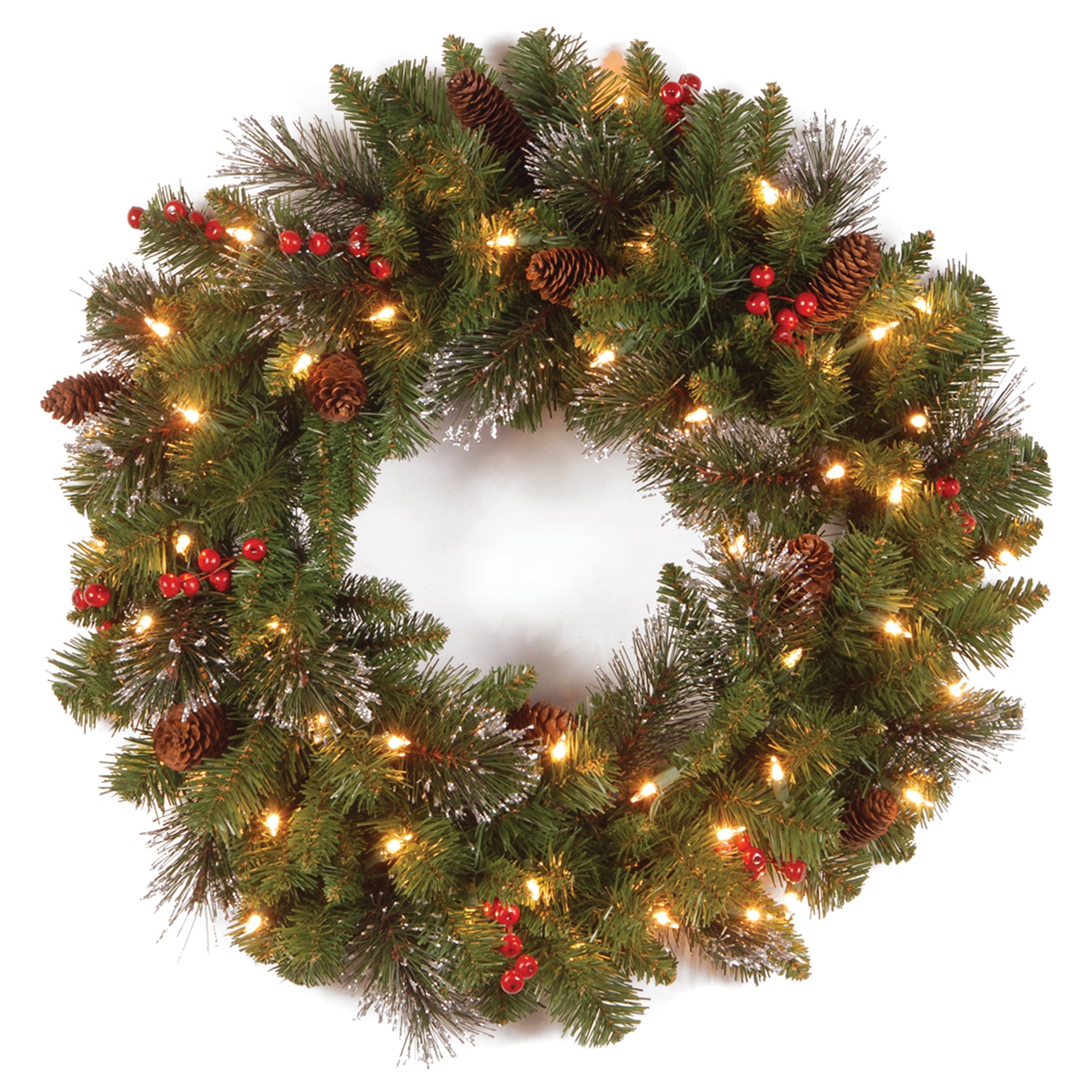 24 in. Pre-Lit Crestwood Spruce Wreath with Clear Lights - Plug In
