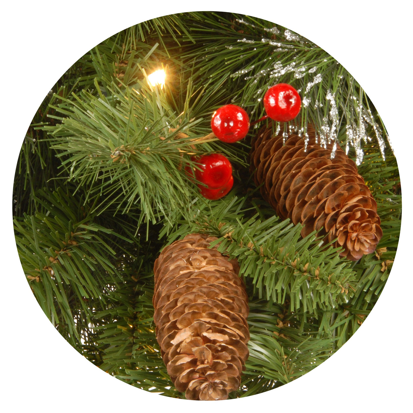 24 in. Pre-Lit Crestwood Spruce Wreath with Clear Lights - Plug In