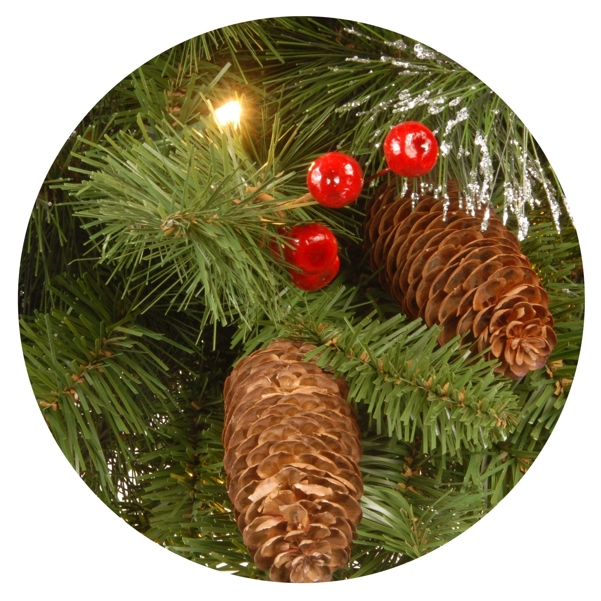 24 in. Pre-Lit Crestwood Spruce Wreath with Clear Lights - Plug In