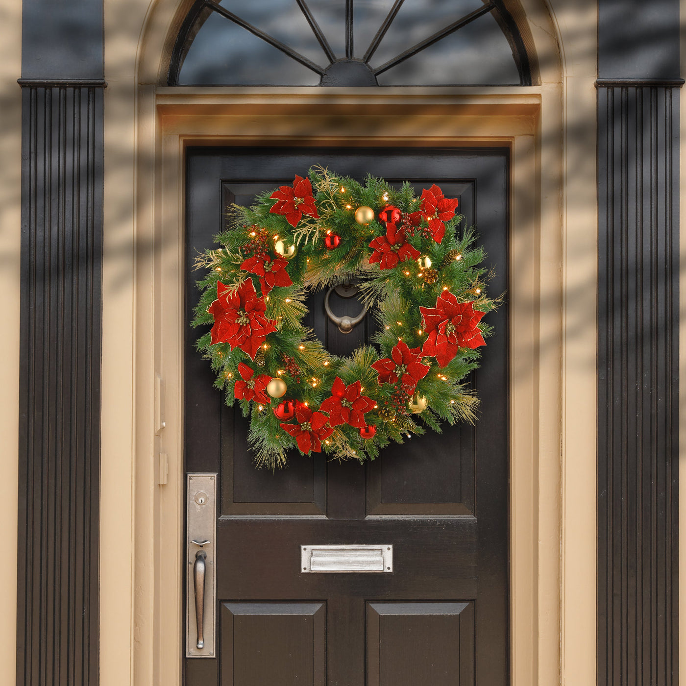 36 in. Pre-Lit Decorative Collection Home Spun Wreath with Clear Lights