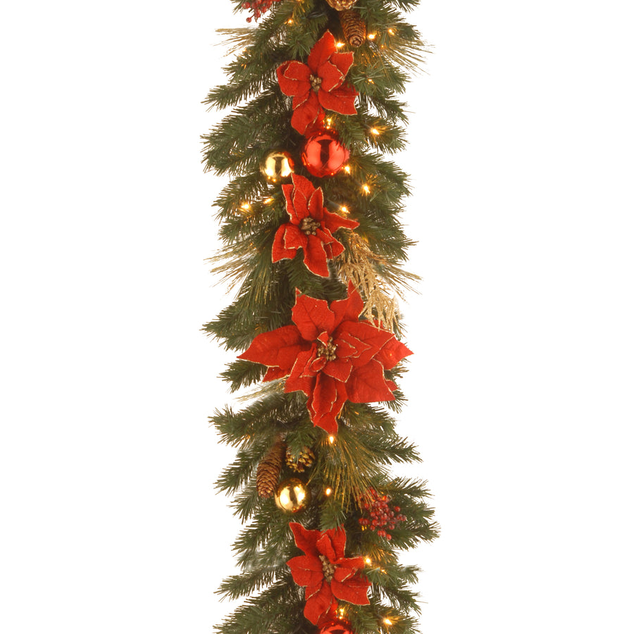 9 ft. Pre-Lit Decorative Collection Home Spun Garland with Clear Lights