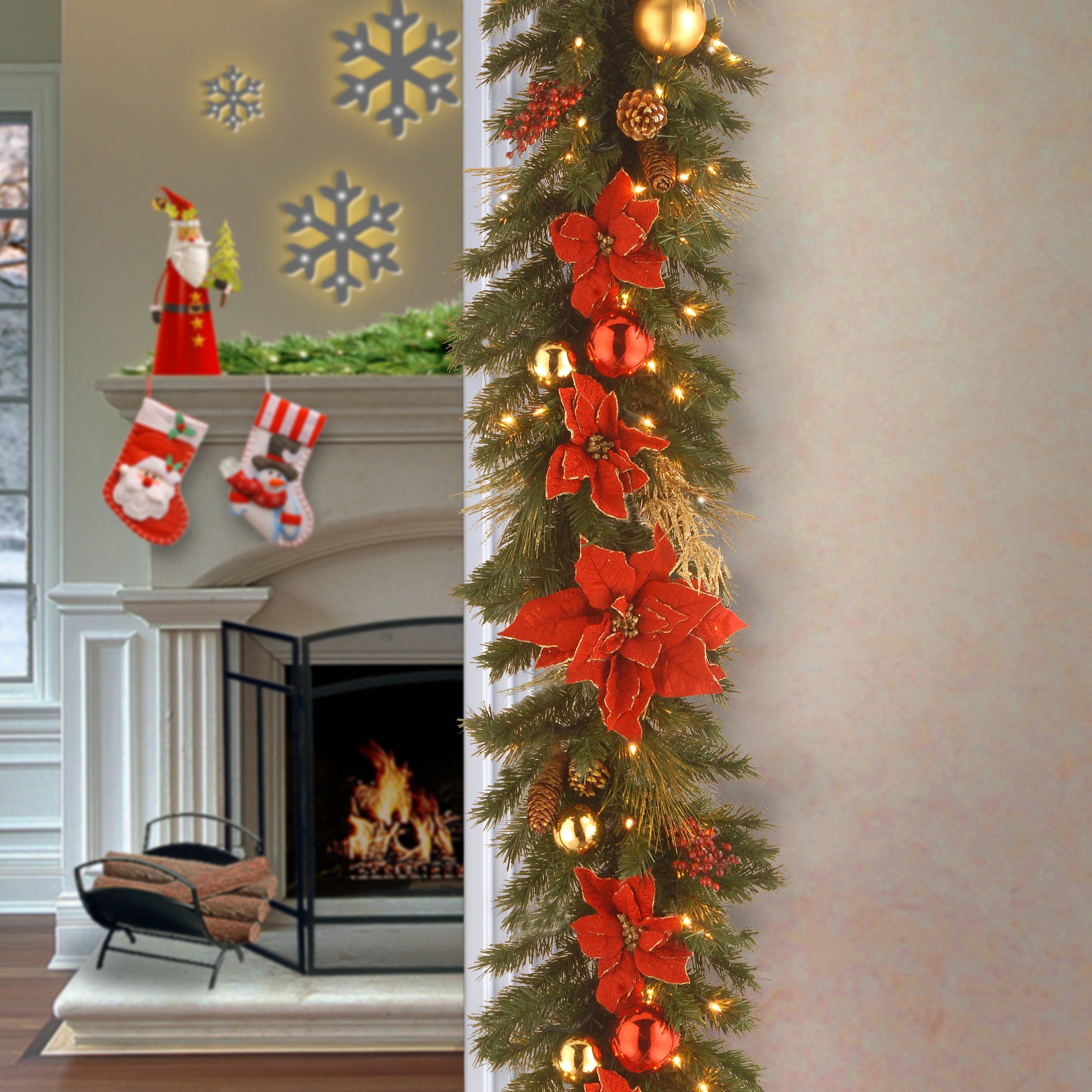 9 ft. Pre-Lit Decorative Collection Home Spun Garland with Clear Lights