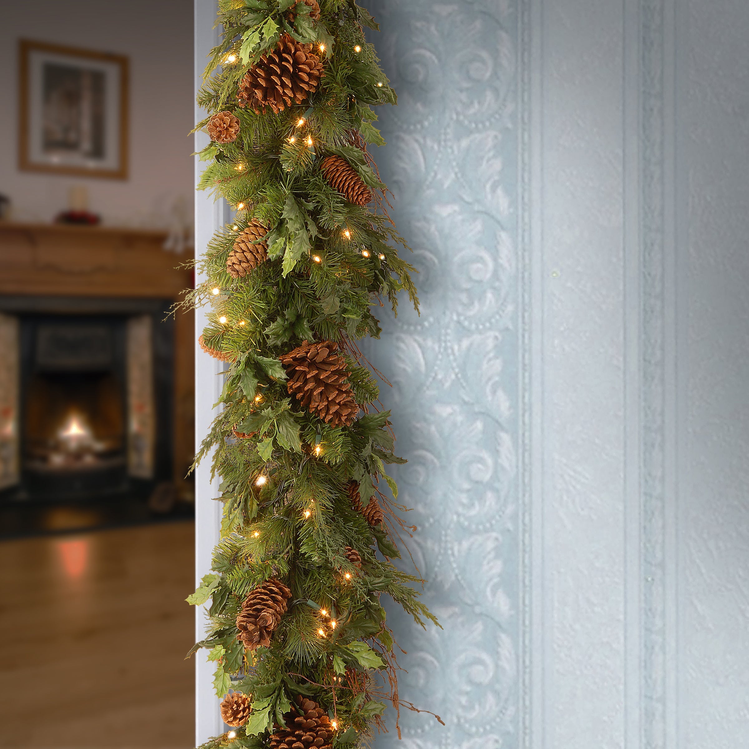 6 ft. Pre-Lit  Juniper Mix Pine Garland with LED Lights