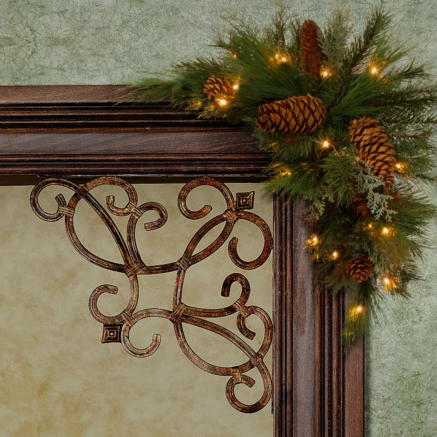 30 in. Pre-Lit White Pine Corner Swag with LED Lights